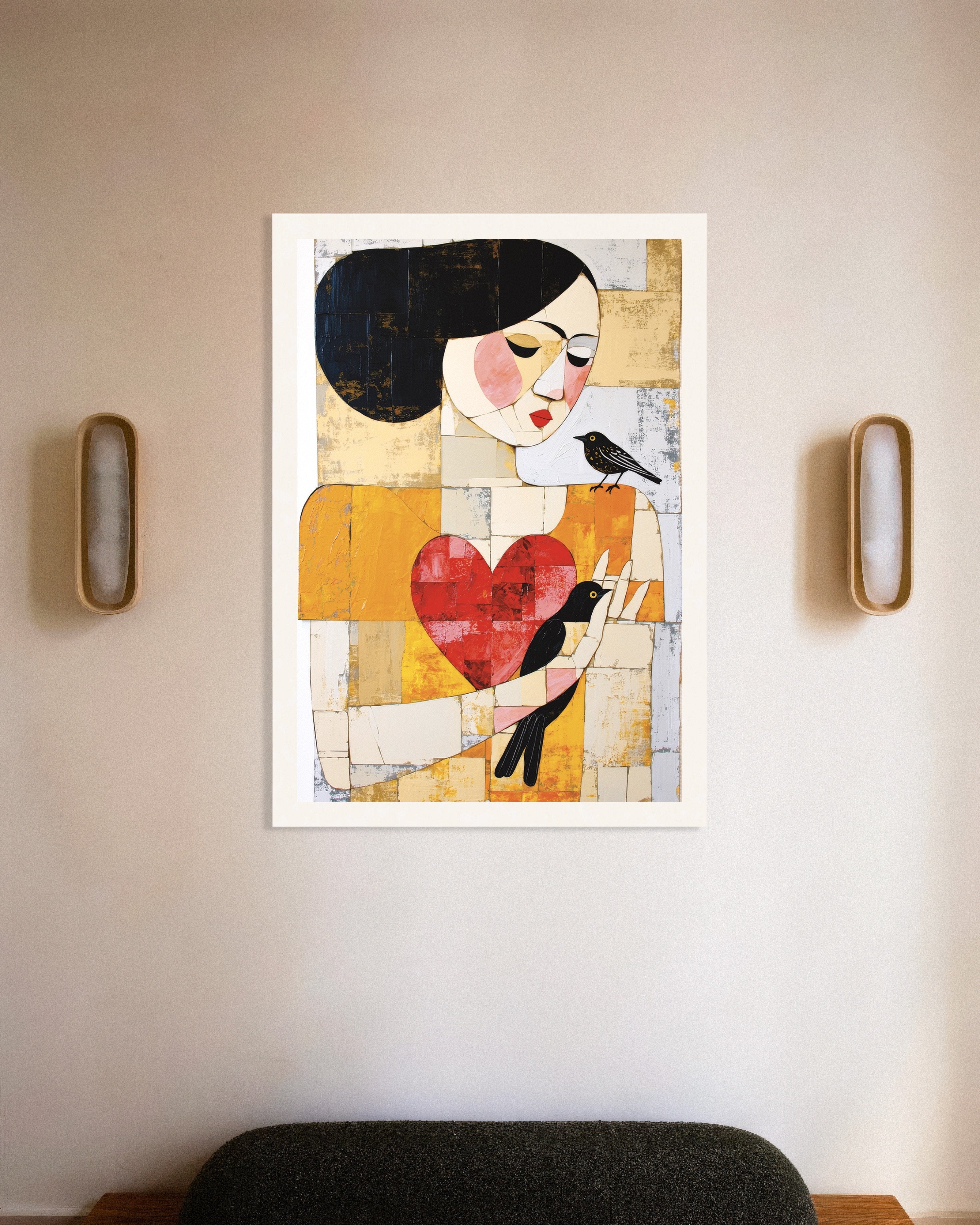 Poster of Woman with birds abstract art print