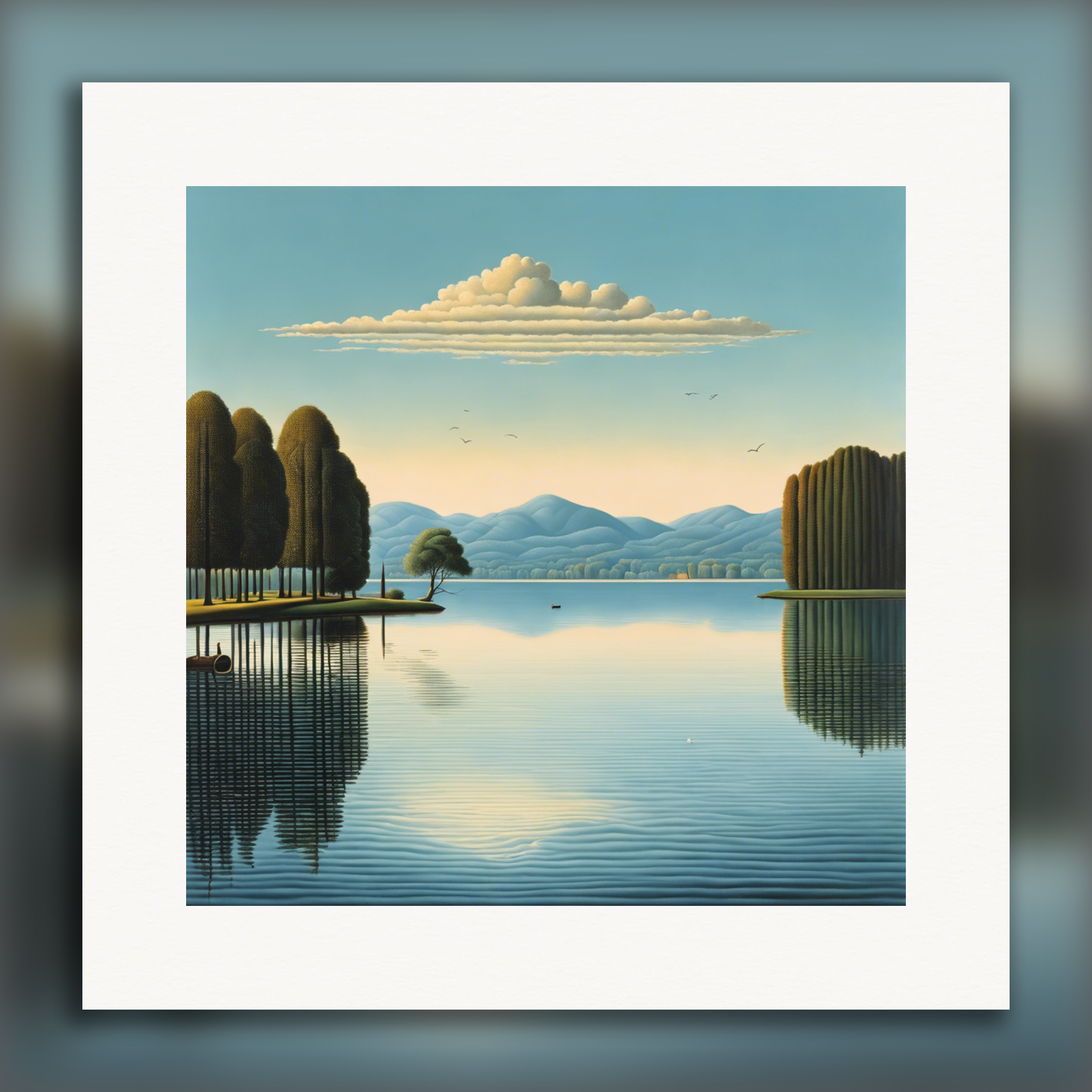 Surréalisme belge, réflexions sur le lac - Affiche