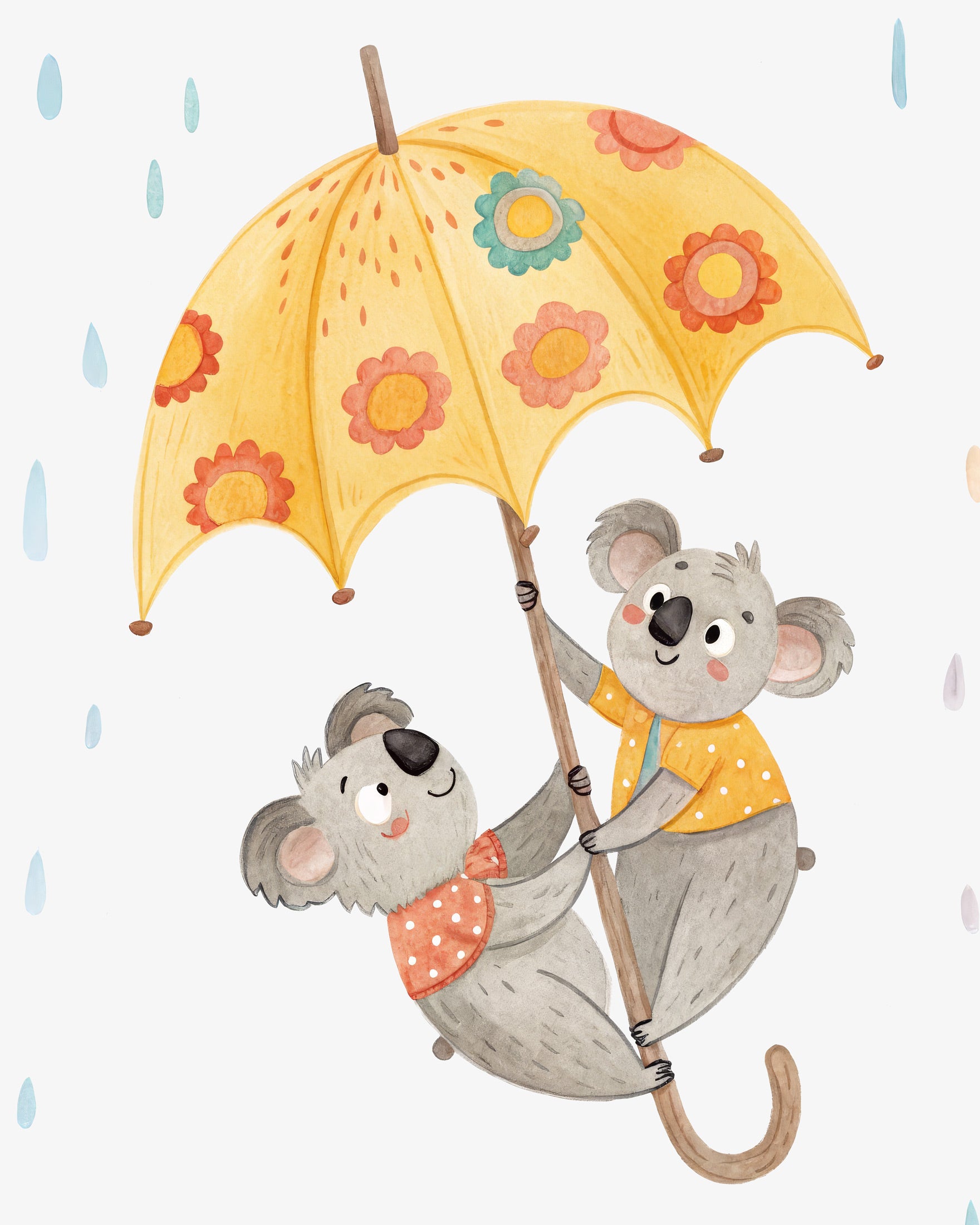 2 koalas et 1 parapluie - Décoration murale chambre d'enfant