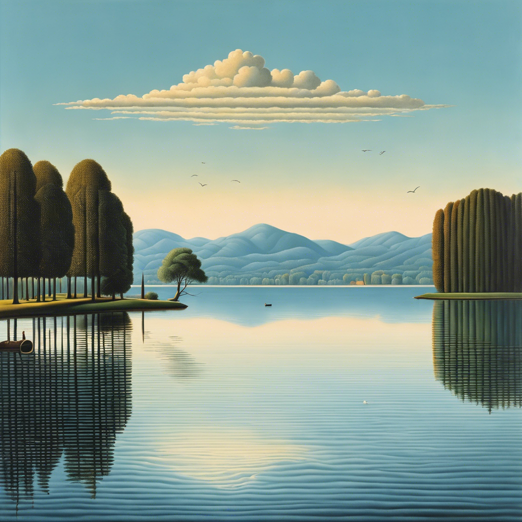 Surréalisme belge, réflexions sur le lac - Affiche