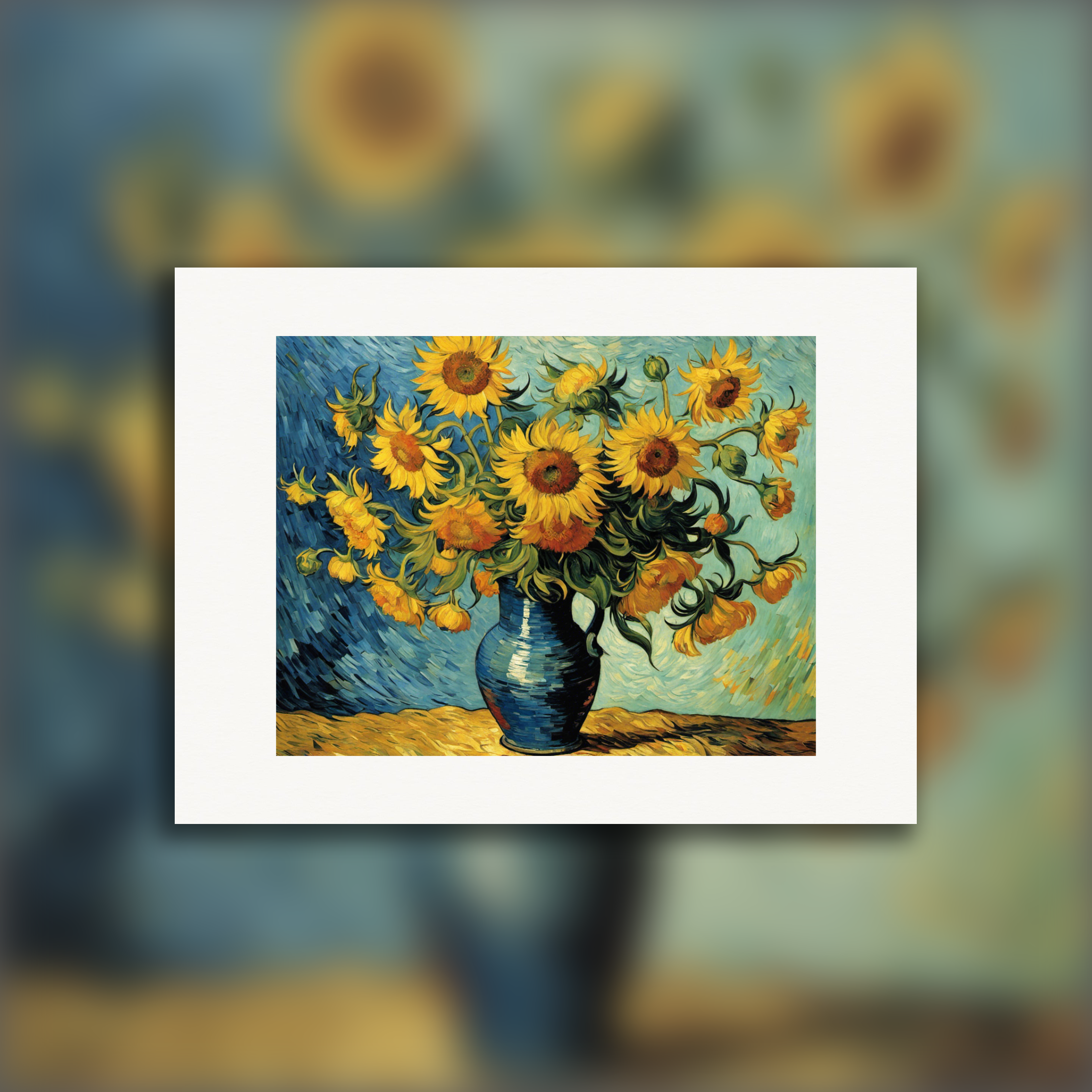 Peinture capturant la turbulence passionnée de la nature et de l’émotion humaine, tournesols - Affiche