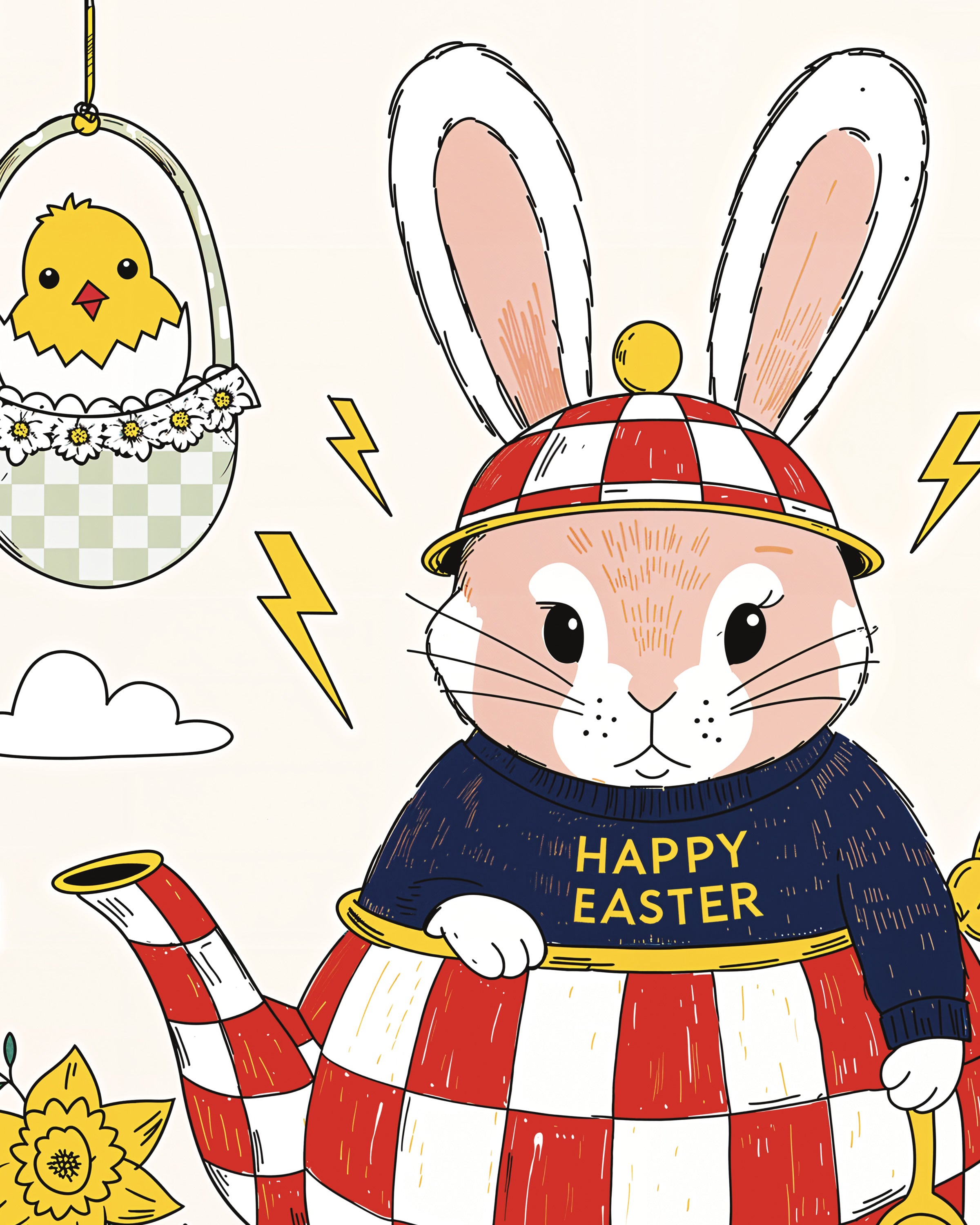 Brise de Pâques - Théière Lapin et Jonquilles Poster