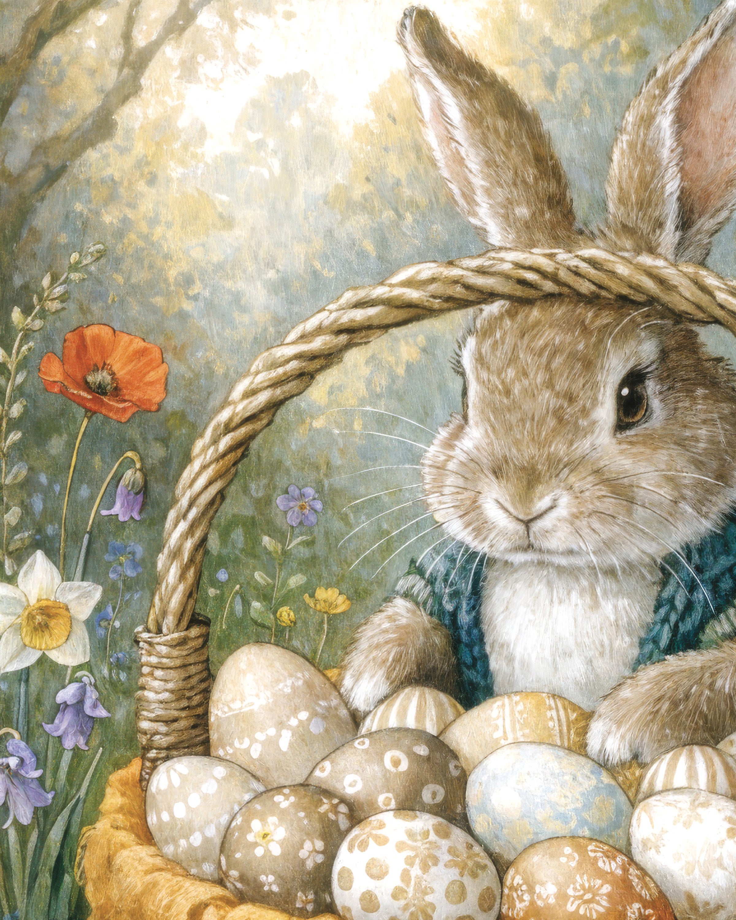 Poster Panier de Pâques avec Lapin et Œufs Peints