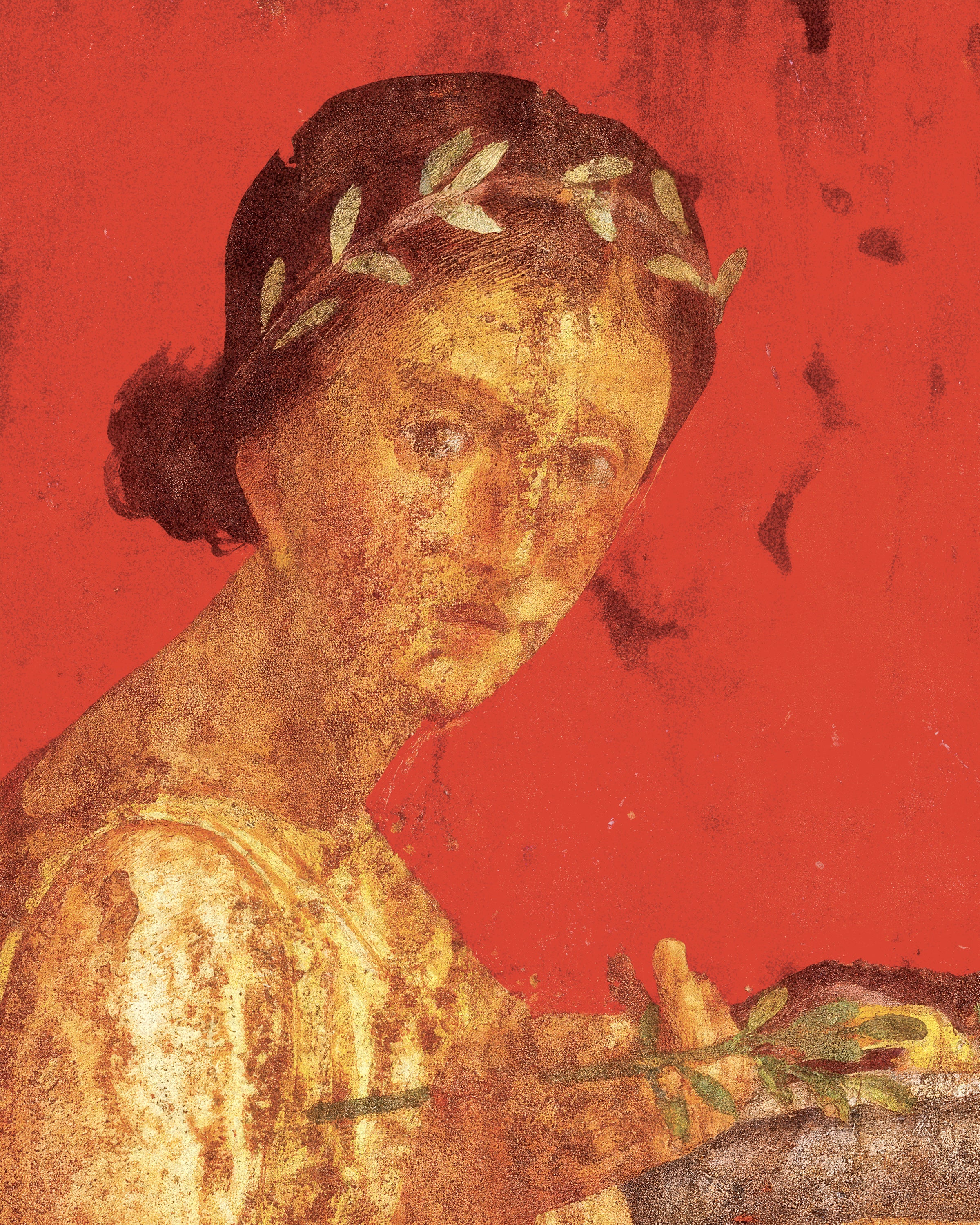 Femme avec couronne de feuilles - Détail de fresque de Pompéi