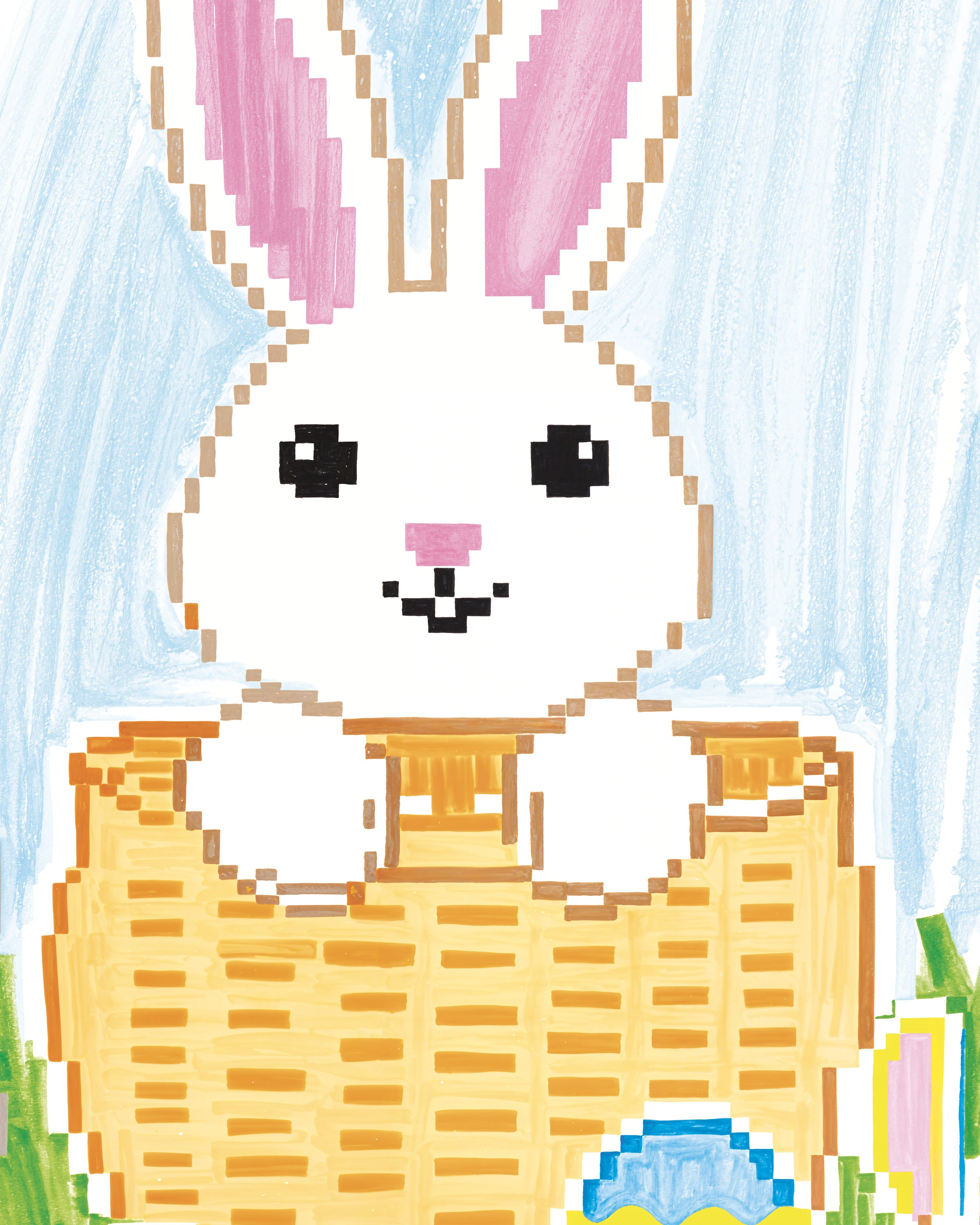Panier Lapin Pixel – Œufs de Pâques & Rayon de Soleil - Affiche