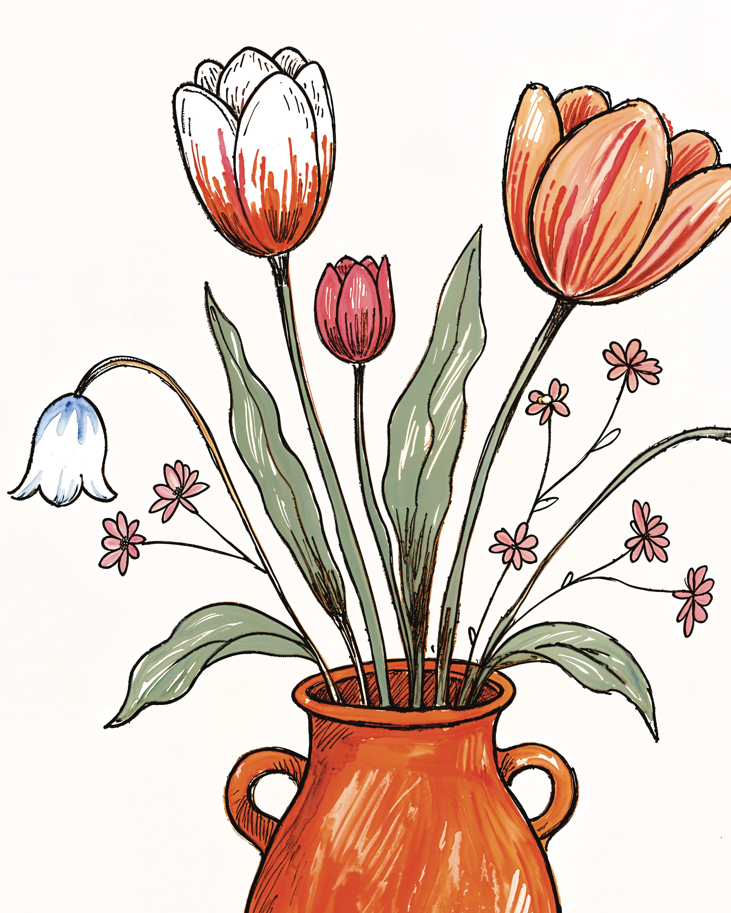 Nature morte de tulipes de Pâques en terre cuite - Affiche