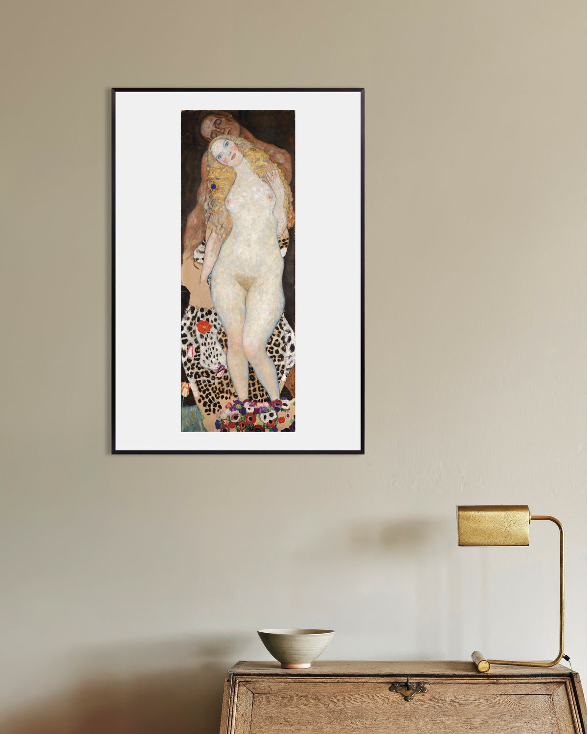 Affiche Adam et Ève (1917–1918) de Gustav Klimt, avec un cadre en métal