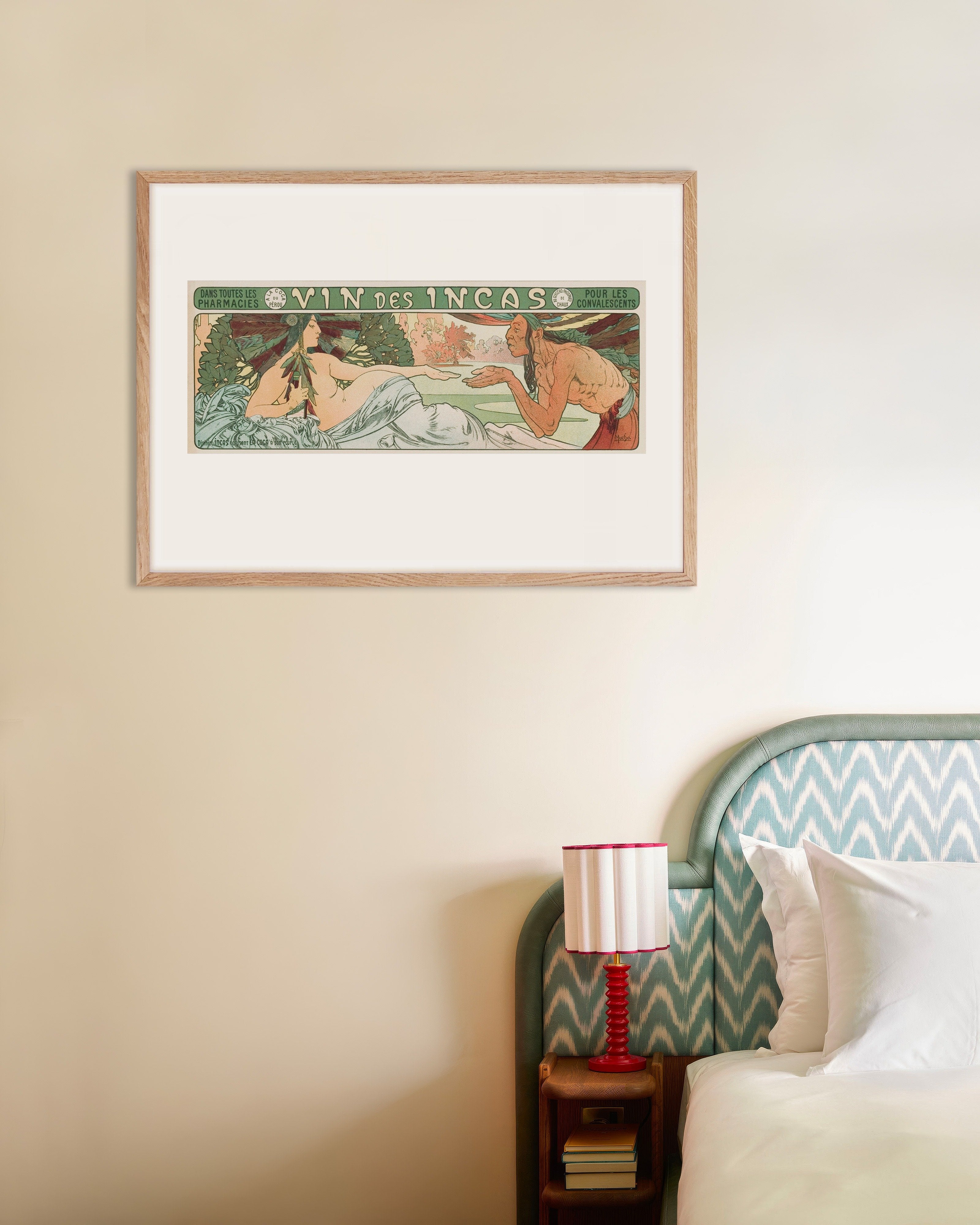 Poster of Alfons Mucha poster, Wine of the Incas, with natural wooden frame