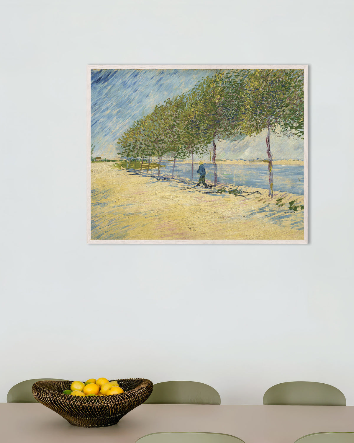 Poster Le long de la Seine (1887), de Vincent van Gogh, avec un cadre en bois blanc