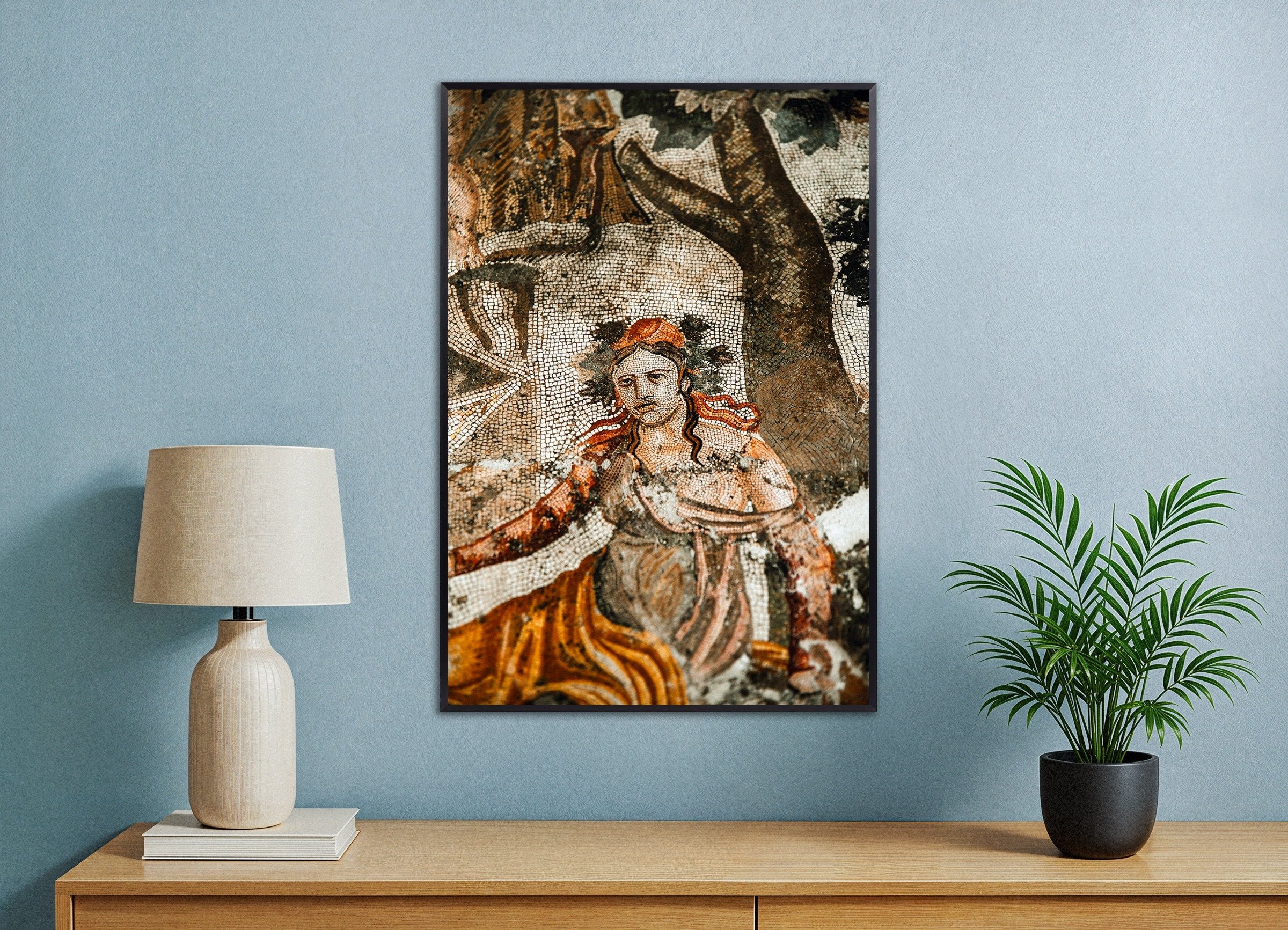 Poster of Ancient Pompeii Mosaic Portrait - Roman Tessellated Art Print, with metal frame