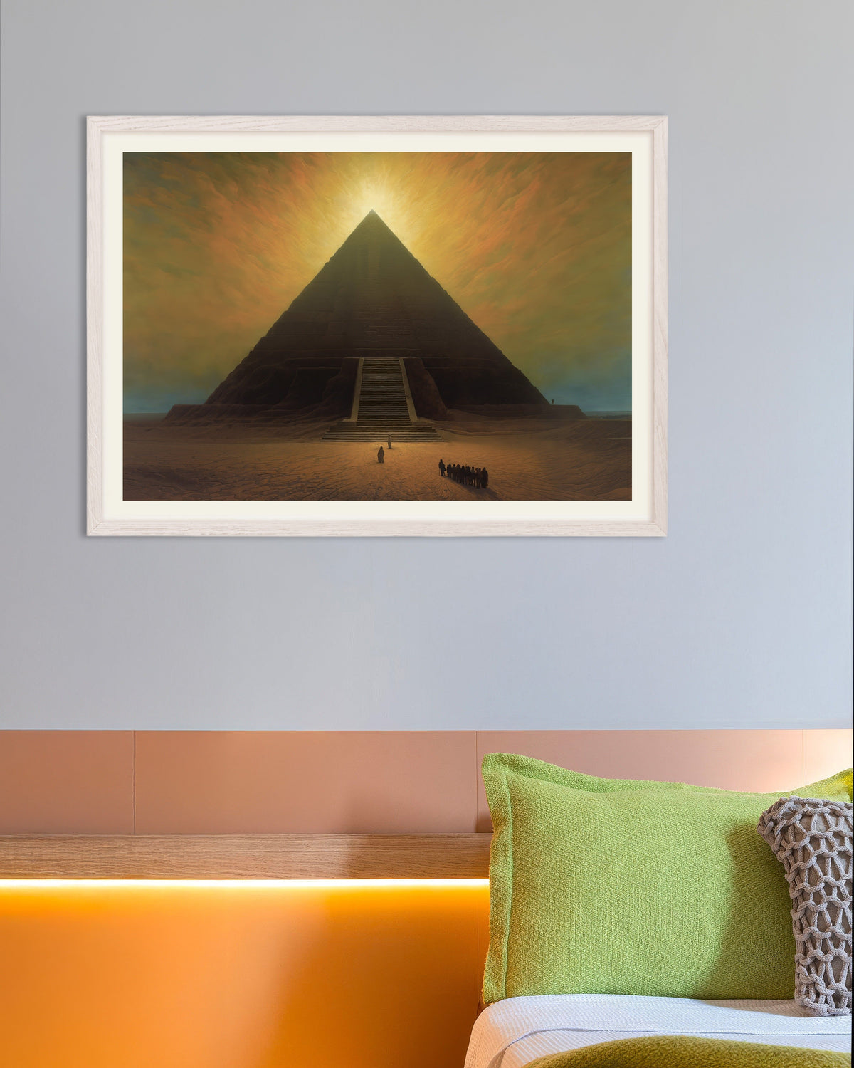 Poster of Atmospheric, dark and mystical, The Great Pyramid - Poster, with white wooden frame