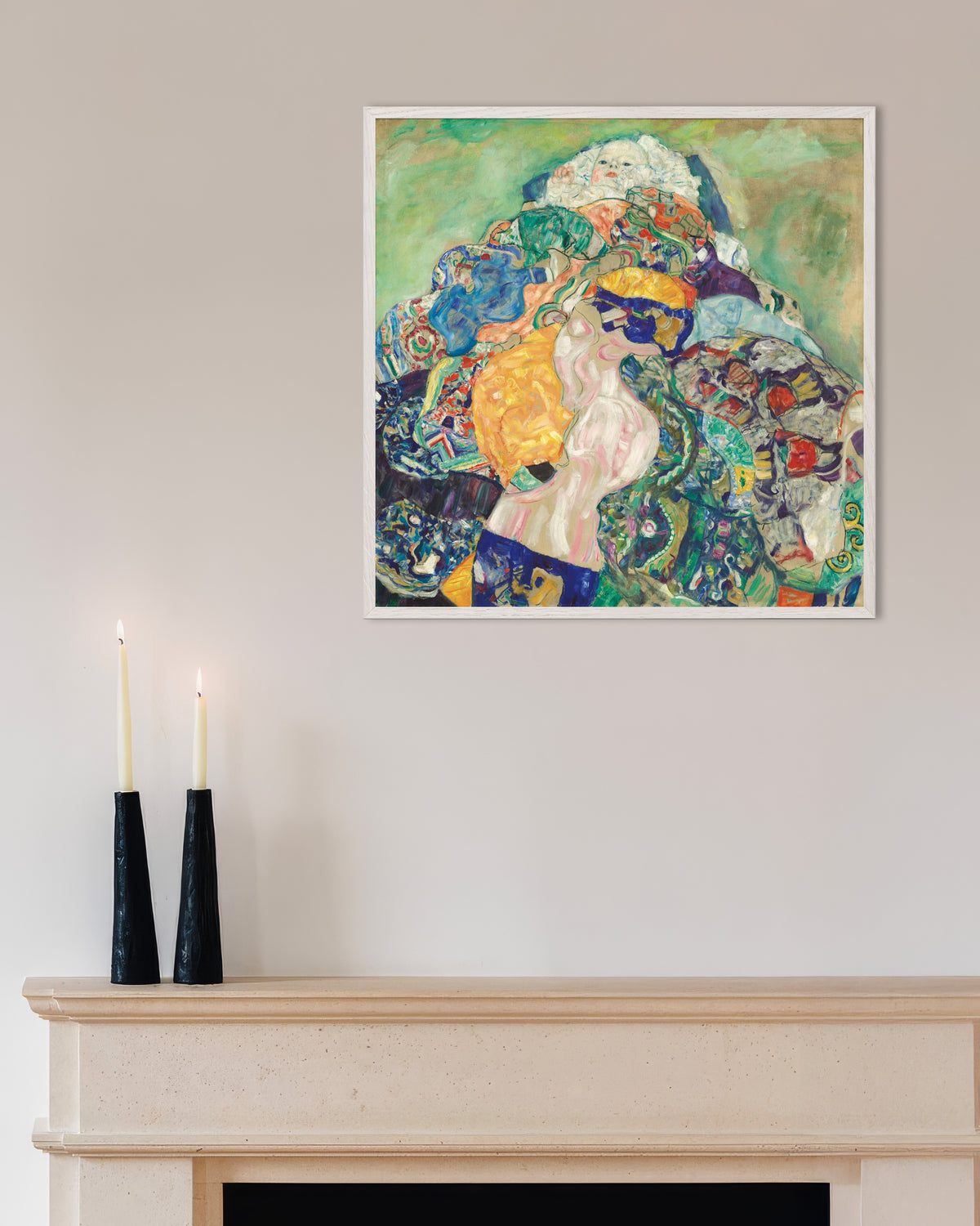 Affiche Bébé (Berceau) (1917–1918) de Gustav Klimt, avec un cadre en bois blanc