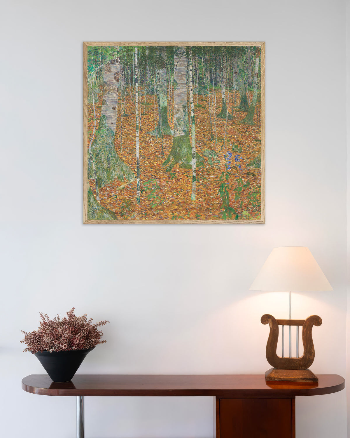 Affiche Forêt de bouleaux (1903) de Gustav Klimt, avec un cadre en bois naturel