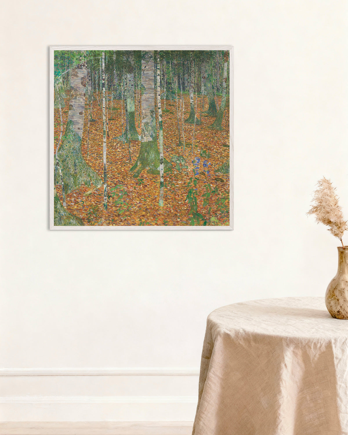 Affiche Forêt de bouleaux (1903) de Gustav Klimt, avec un cadre en bois blanc