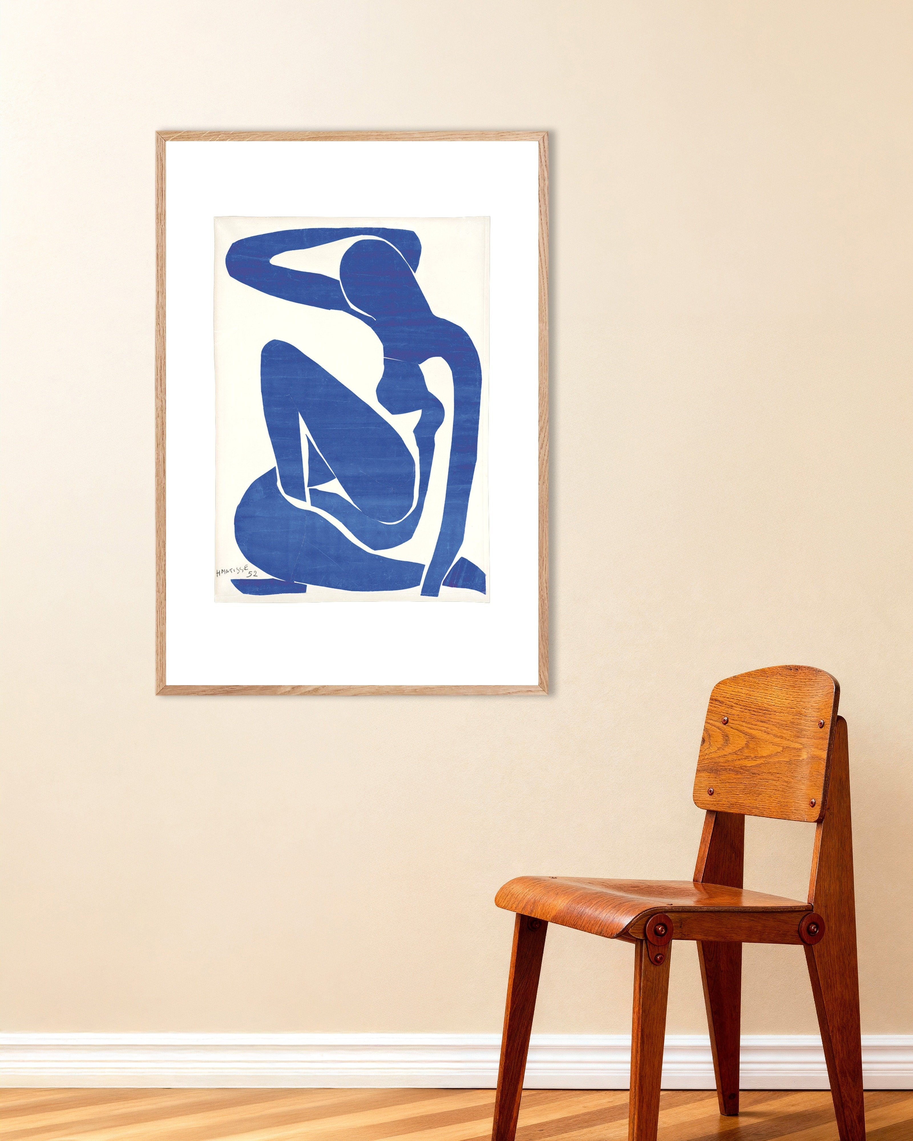 Poster of Blue nude I (1952) by Henri Matisse - Poster, with natural wooden frame