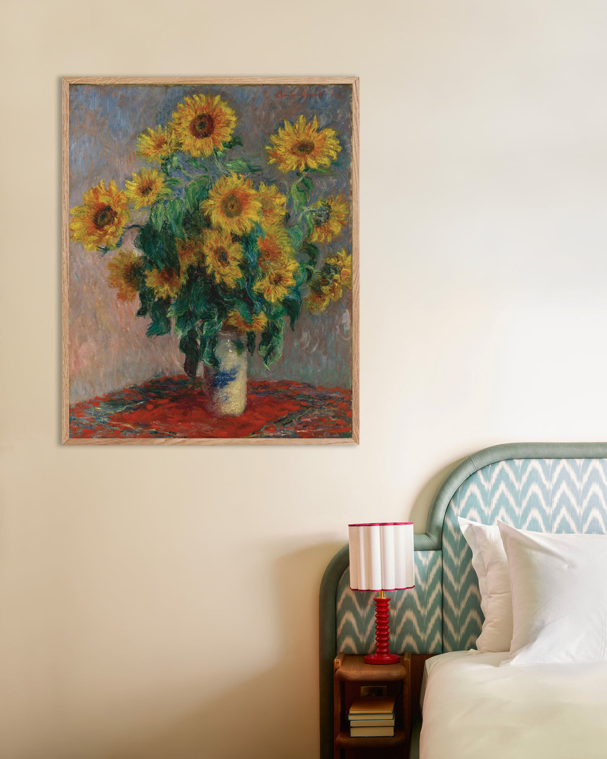 Affiche Bouquet de soleils (1881) de Claude Monet, avec un cadre en bois naturel