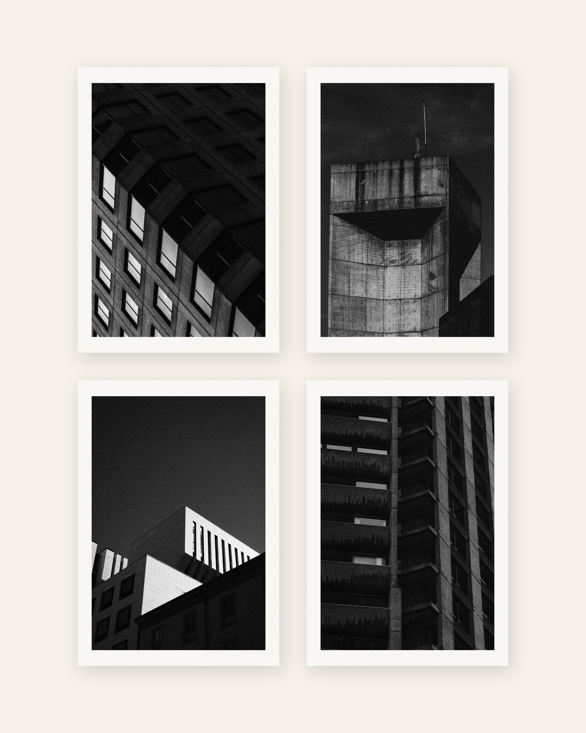 Affiches brutalistes, lot de 4 : le béton la nuit, sans cadre