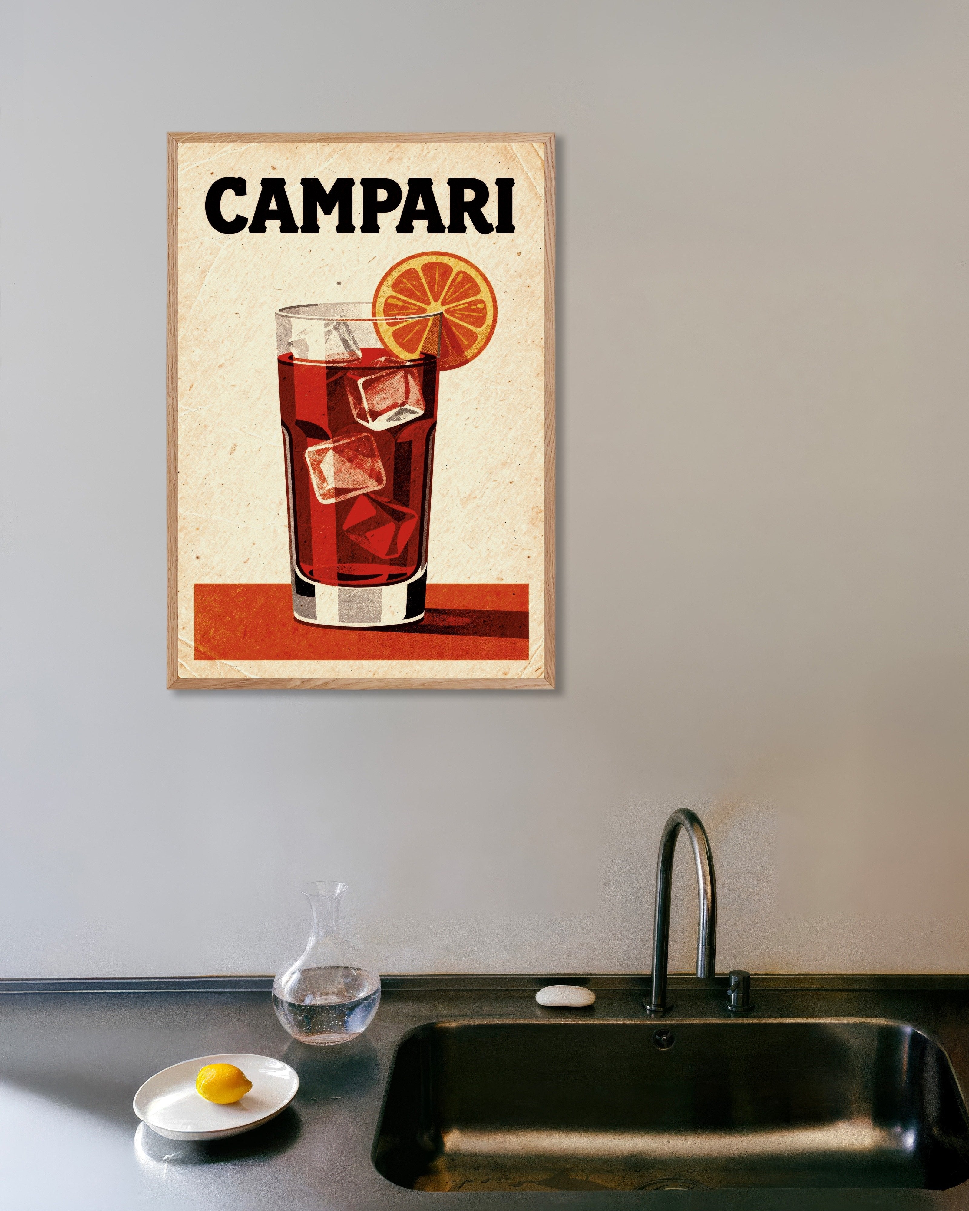 Poster of Campari Highball - Vintage Bar Poster, with natural wooden frame