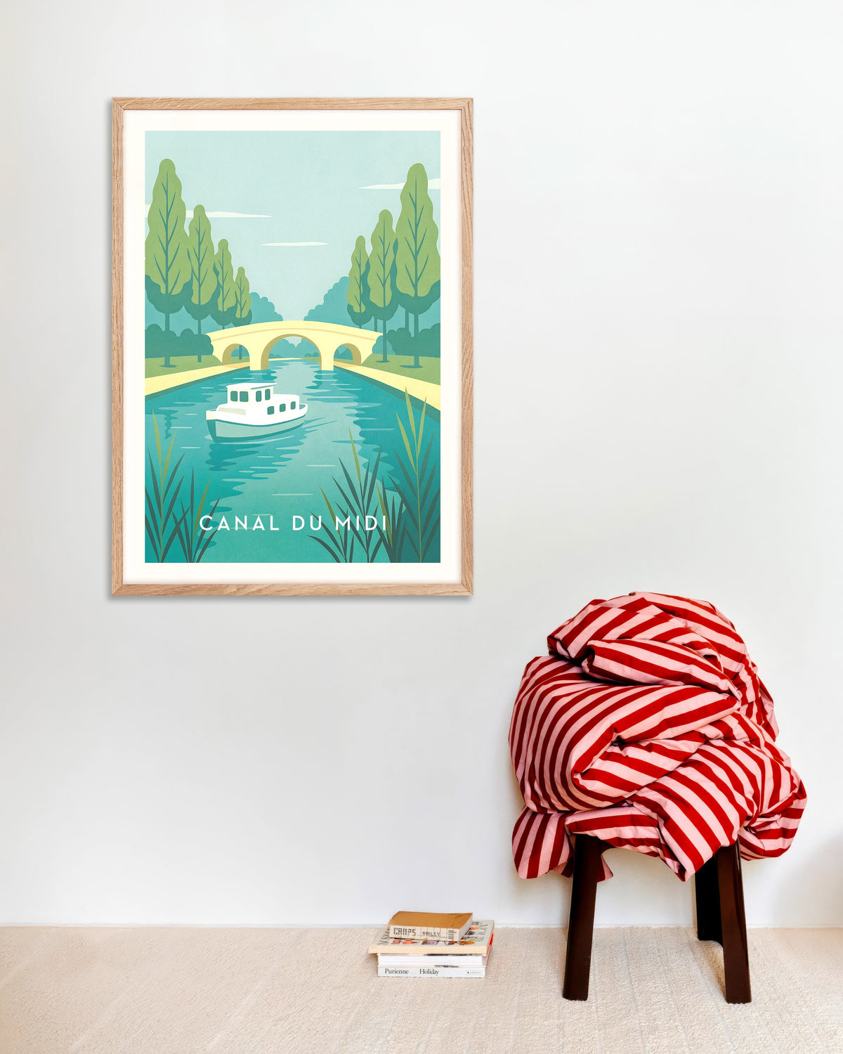 Poster de Affiche Canal du Midi, avec un cadre en bois naturel