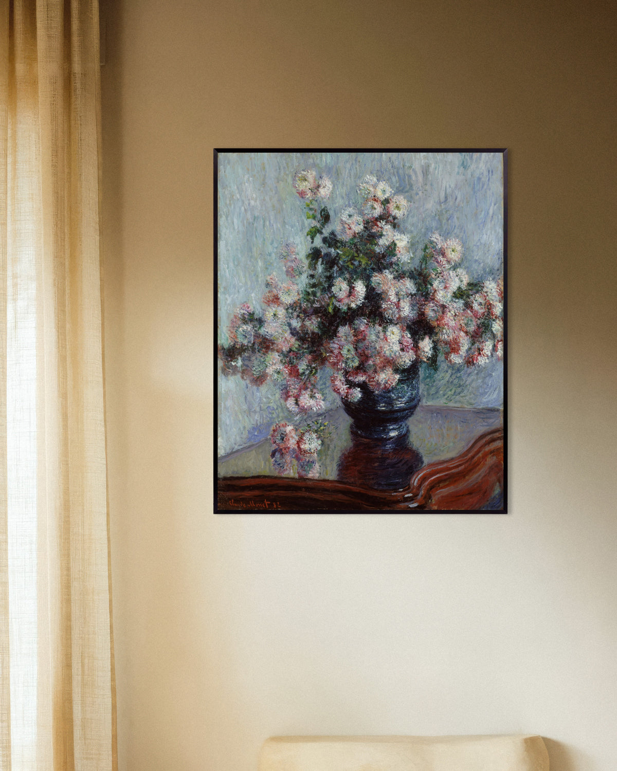 Affiche Chrysanthèmes (1882) de Claude Monet, avec un cadre en métal