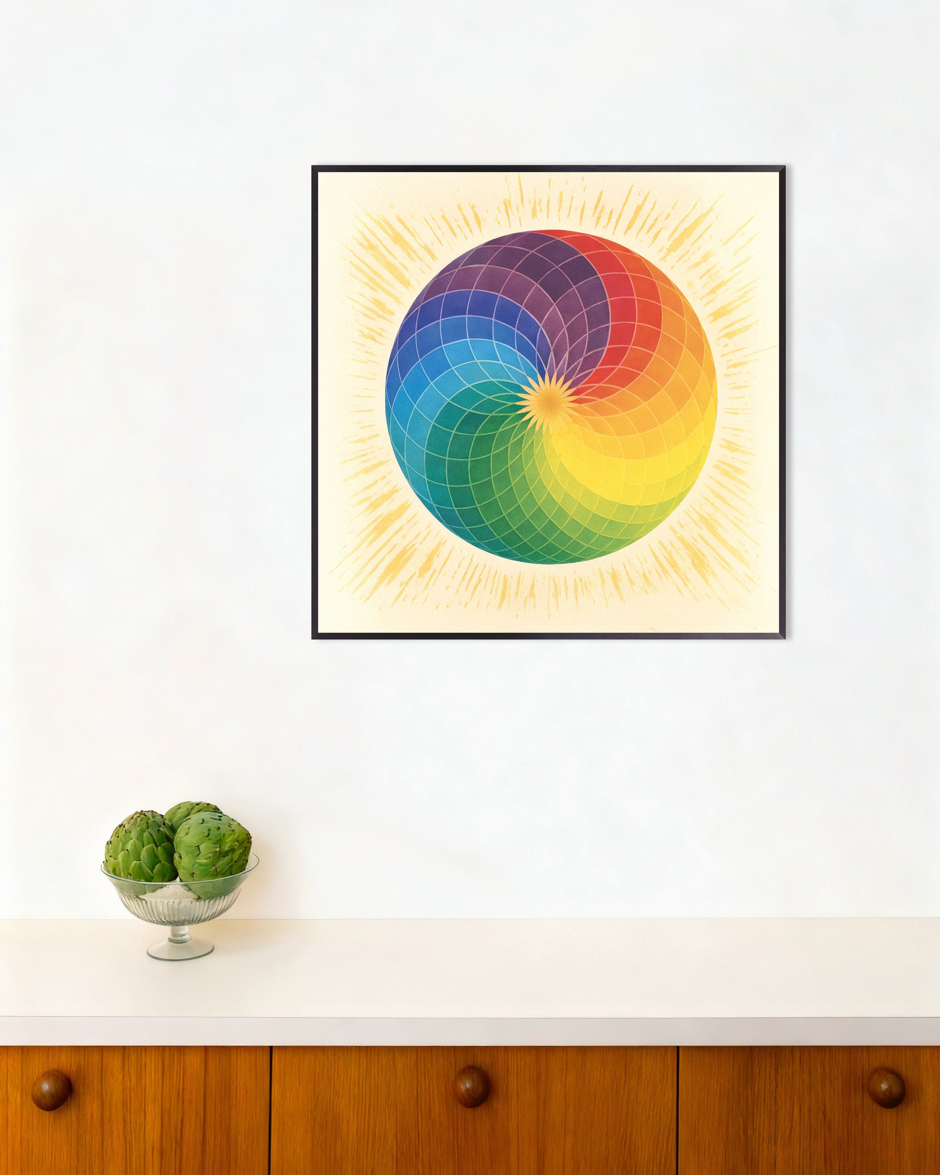 Poster of Color wheel mandala art print, with metal frame