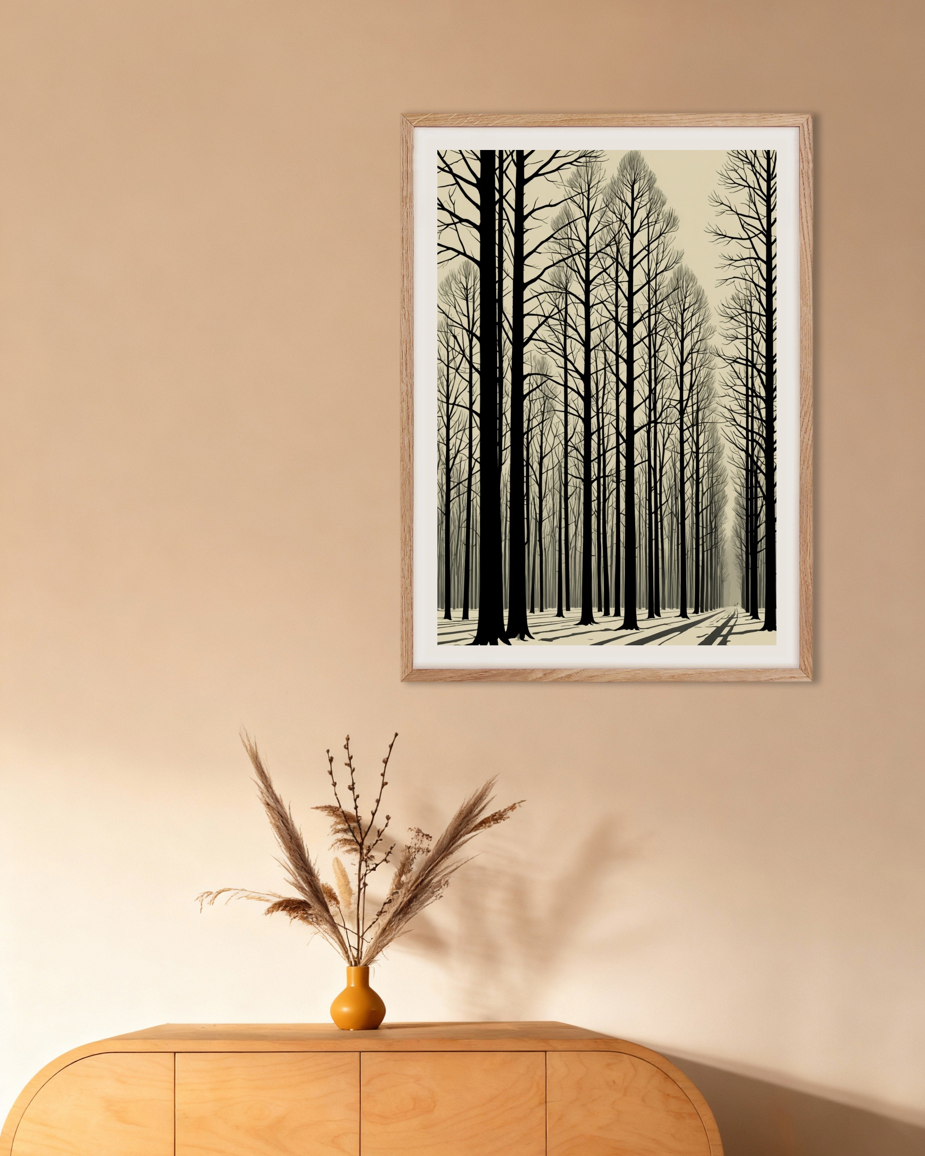 Poster of Constructivism, dynamic angles, simple geometric shapes, Trees Poster, with natural wooden frame