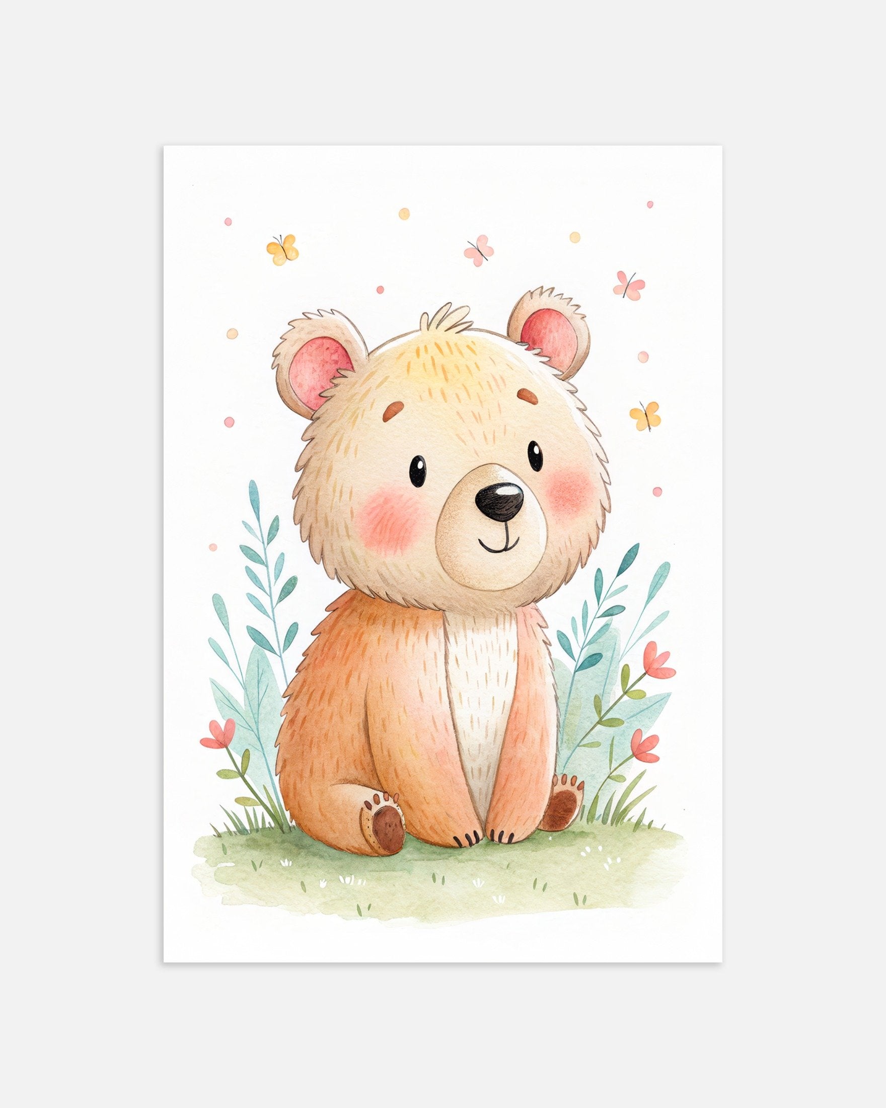 Poster of Cute Bear Poster - Nursery Wall Art with Butterflies, thumbnail