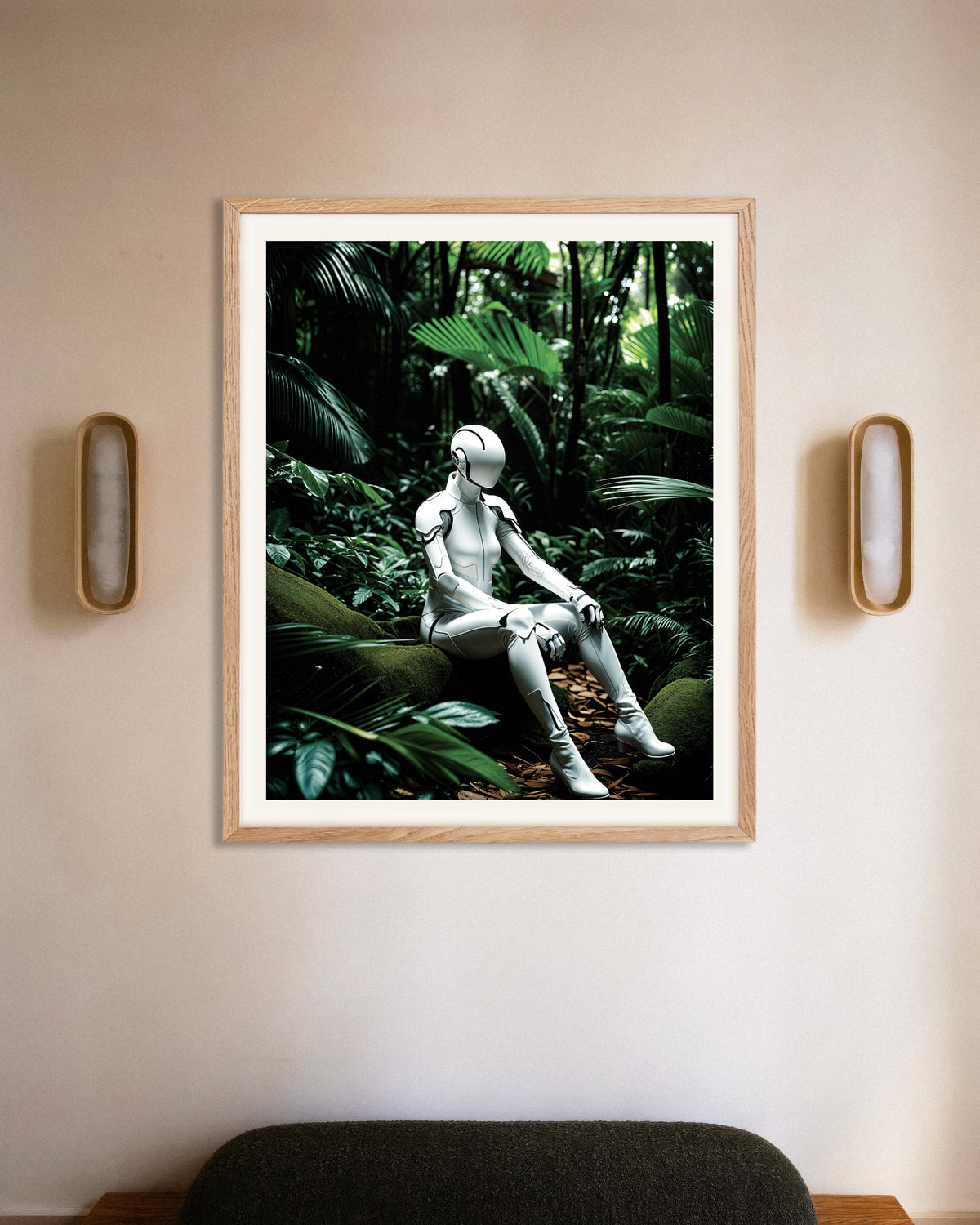 Poster de Cyborg dans la jungle profonde, avec un cadre en bois naturel