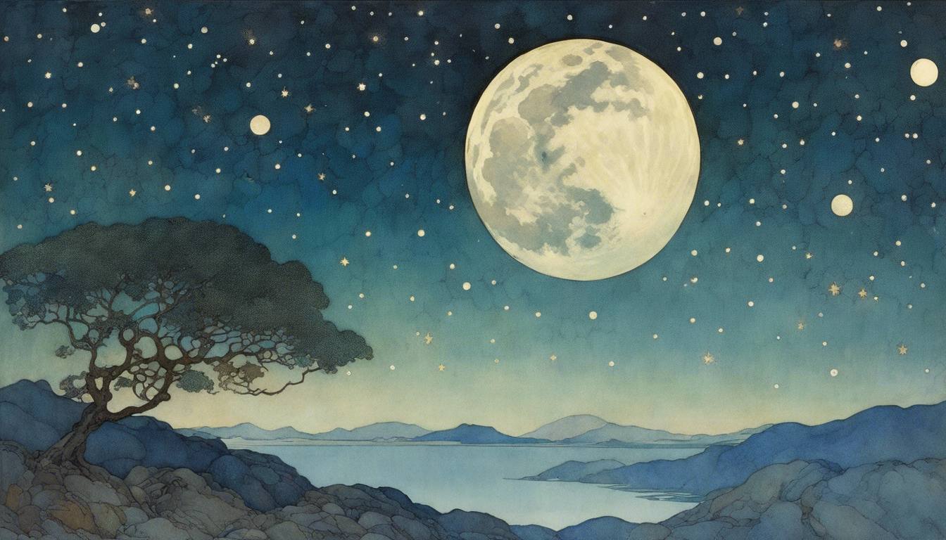 Illustration enchanteresse, Lune et ciel étoilé - Affiche