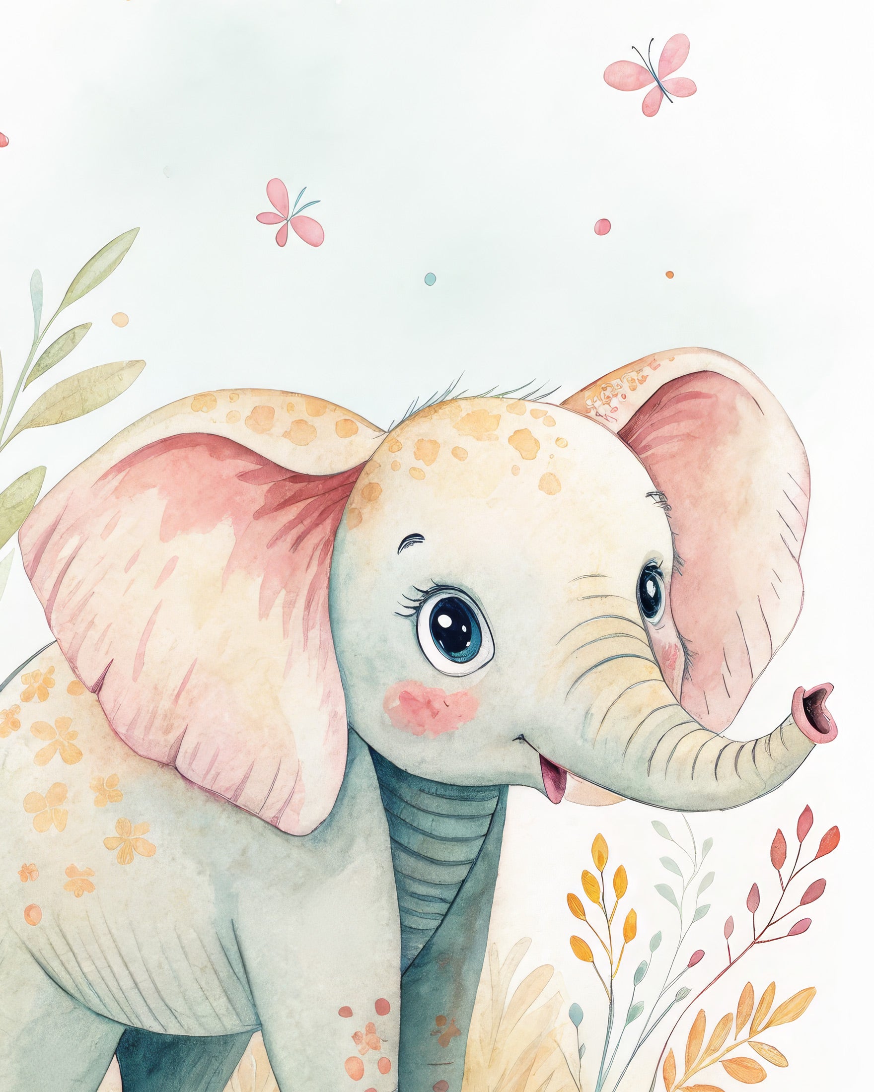 Poster Bébé Éléphant - Décoration Murale Safari pour Chambre d'Enfant