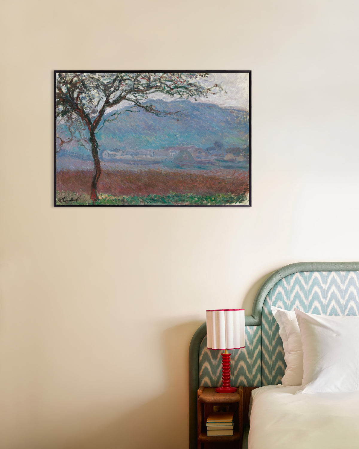 Affiche Champ à Giverny (1887) de Claude Monet, avec un cadre en métal