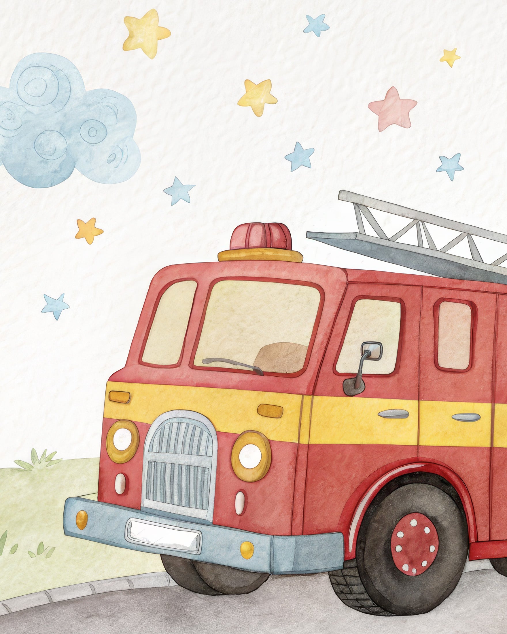 Camion de pompiers - Décoration murale pour chambre de garçons