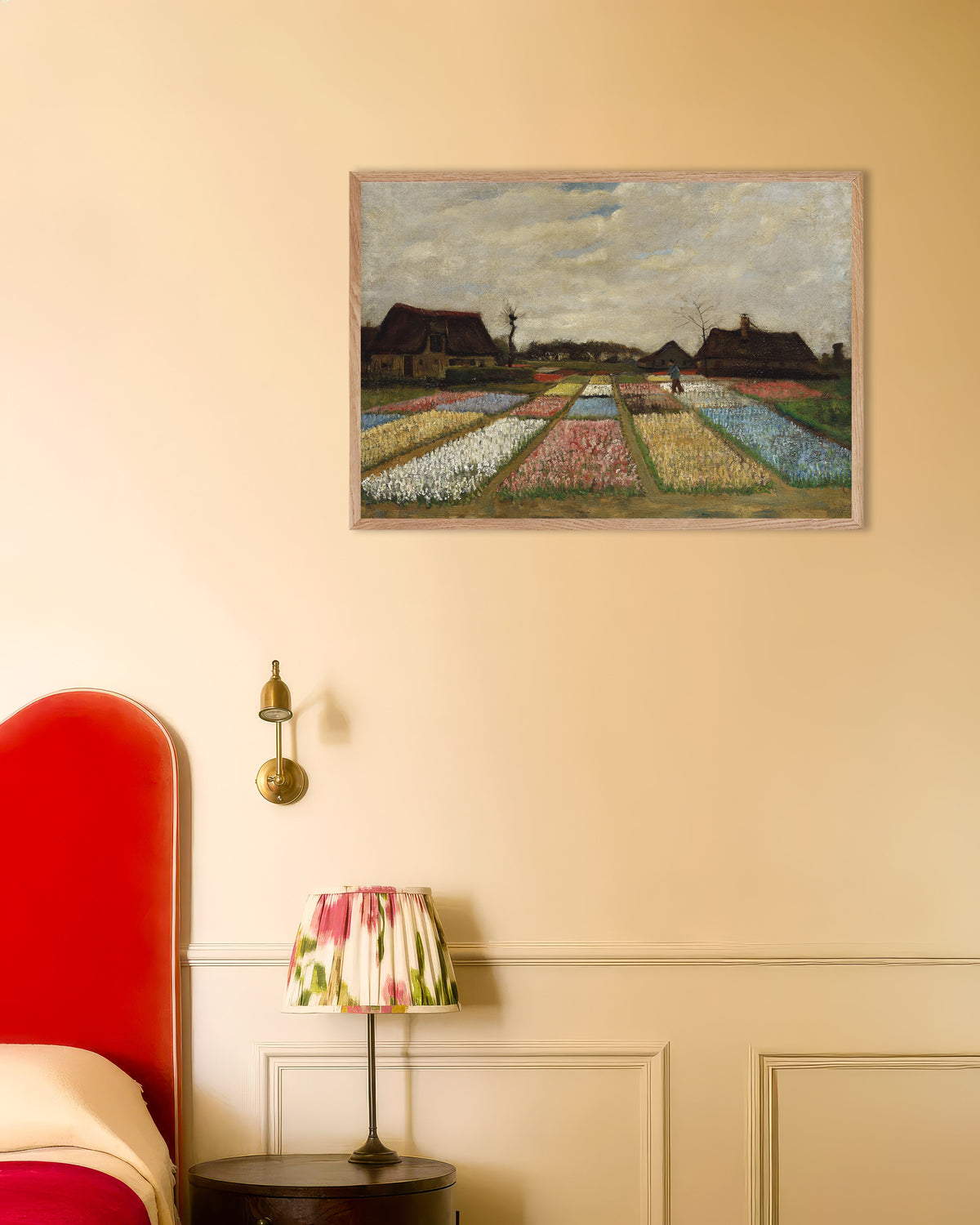 Poster de Parterres de fleurs en Hollande (vers 1883), Vincent van Gogh, avec un cadre en bois naturel