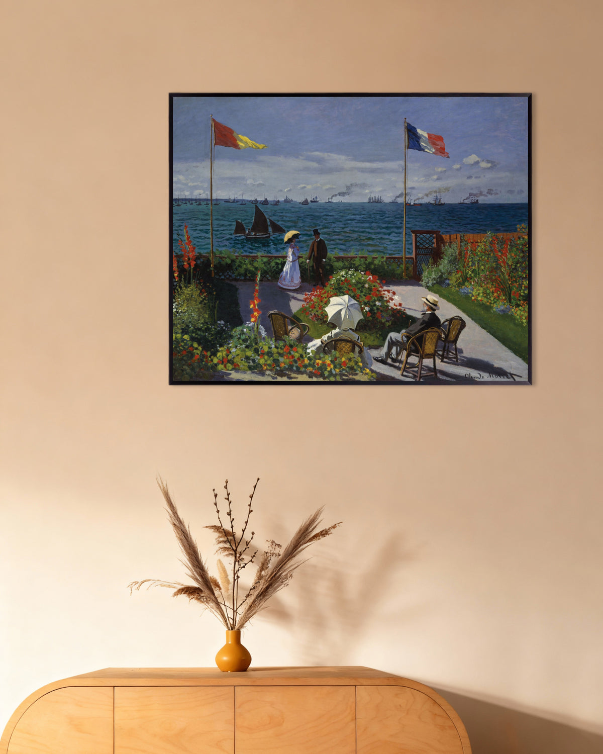 Affiche Jardin à Sainte-Adresse (1867) de Claude Monet, avec un cadre en métal