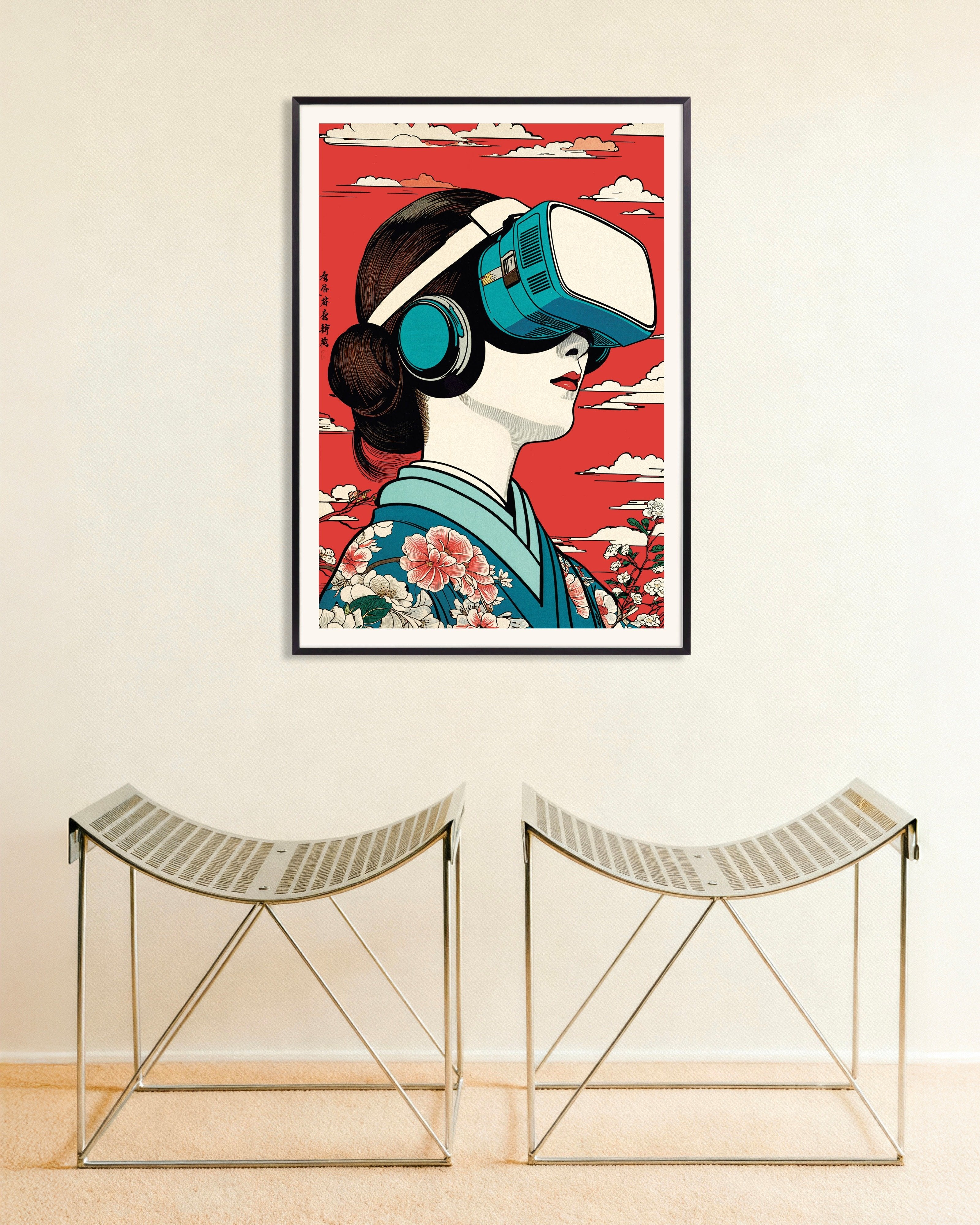 Poster of "Geisha VR" Poster - Hiroshige Tribute x Modern Technology, with metal frame