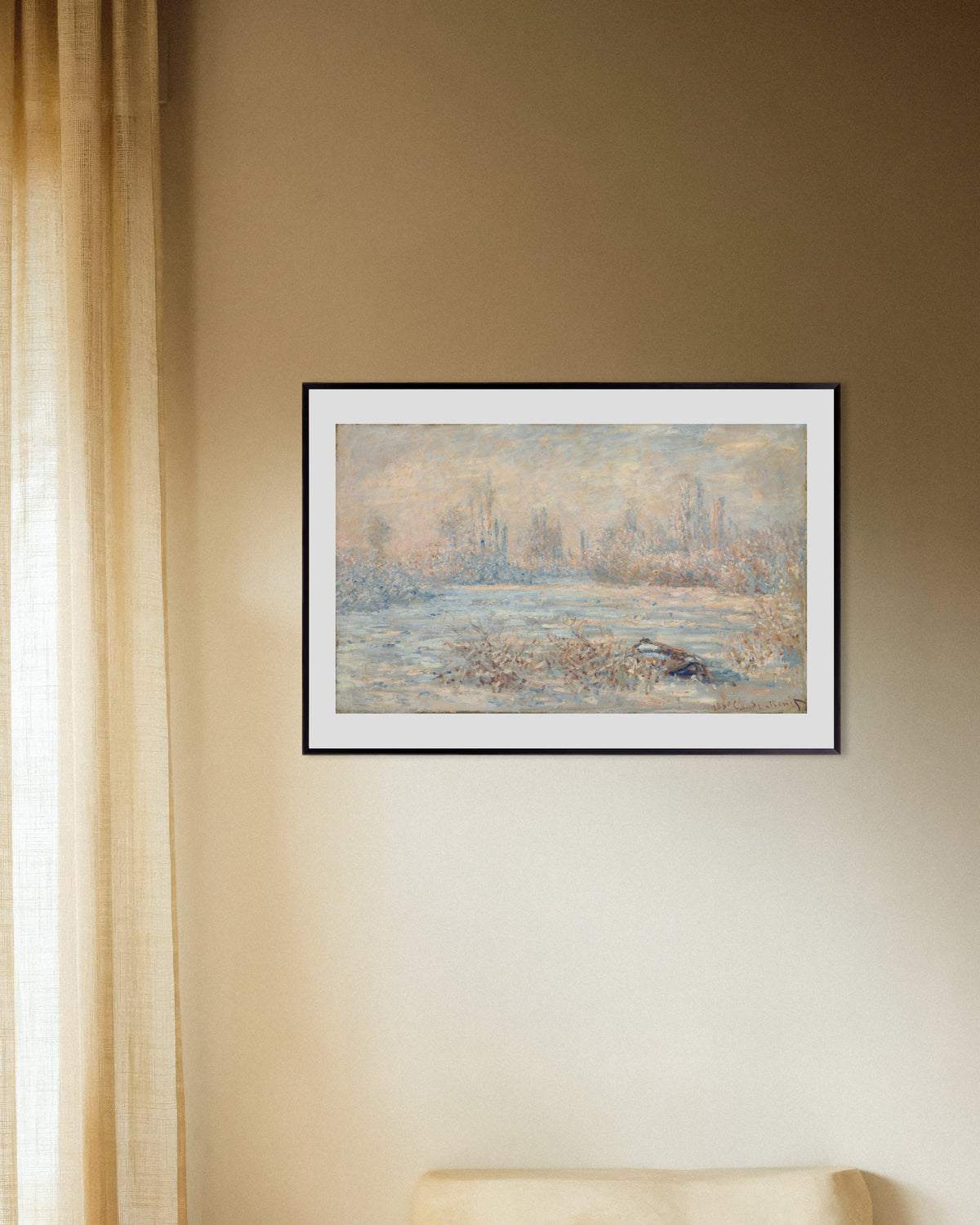 Affiche Le Givre (1880) de Claude Monet, avec un cadre en métal