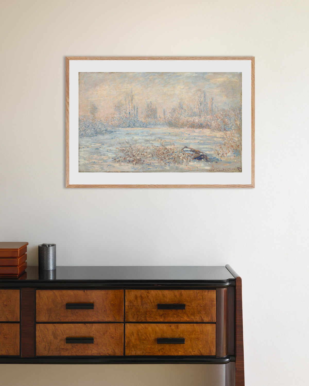 Affiche Le Givre (1880) de Claude Monet, avec un cadre en bois naturel