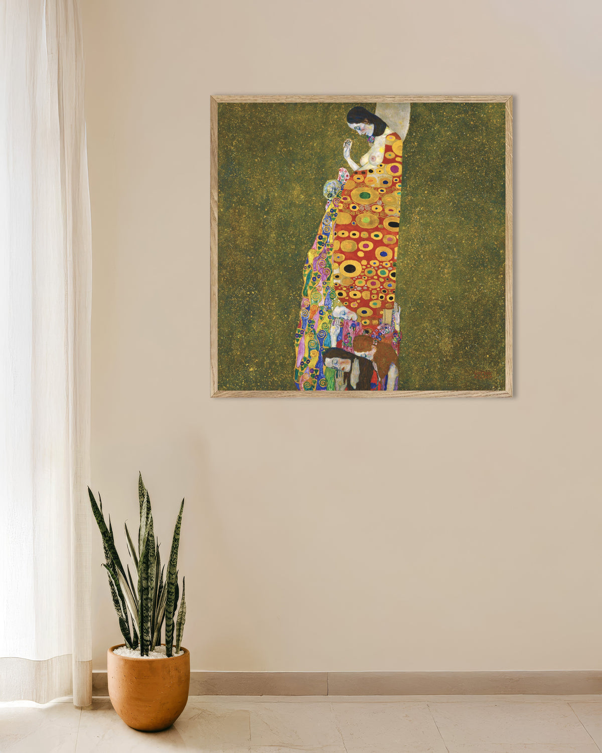 Affiche L'Espoir II (1907–1908) de Gustav Klimt, avec un cadre en bois naturel