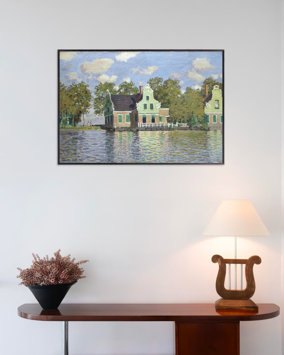 Affiche Maisons au bord de la Zaan (1871) de Claude Monet, avec un cadre en métal