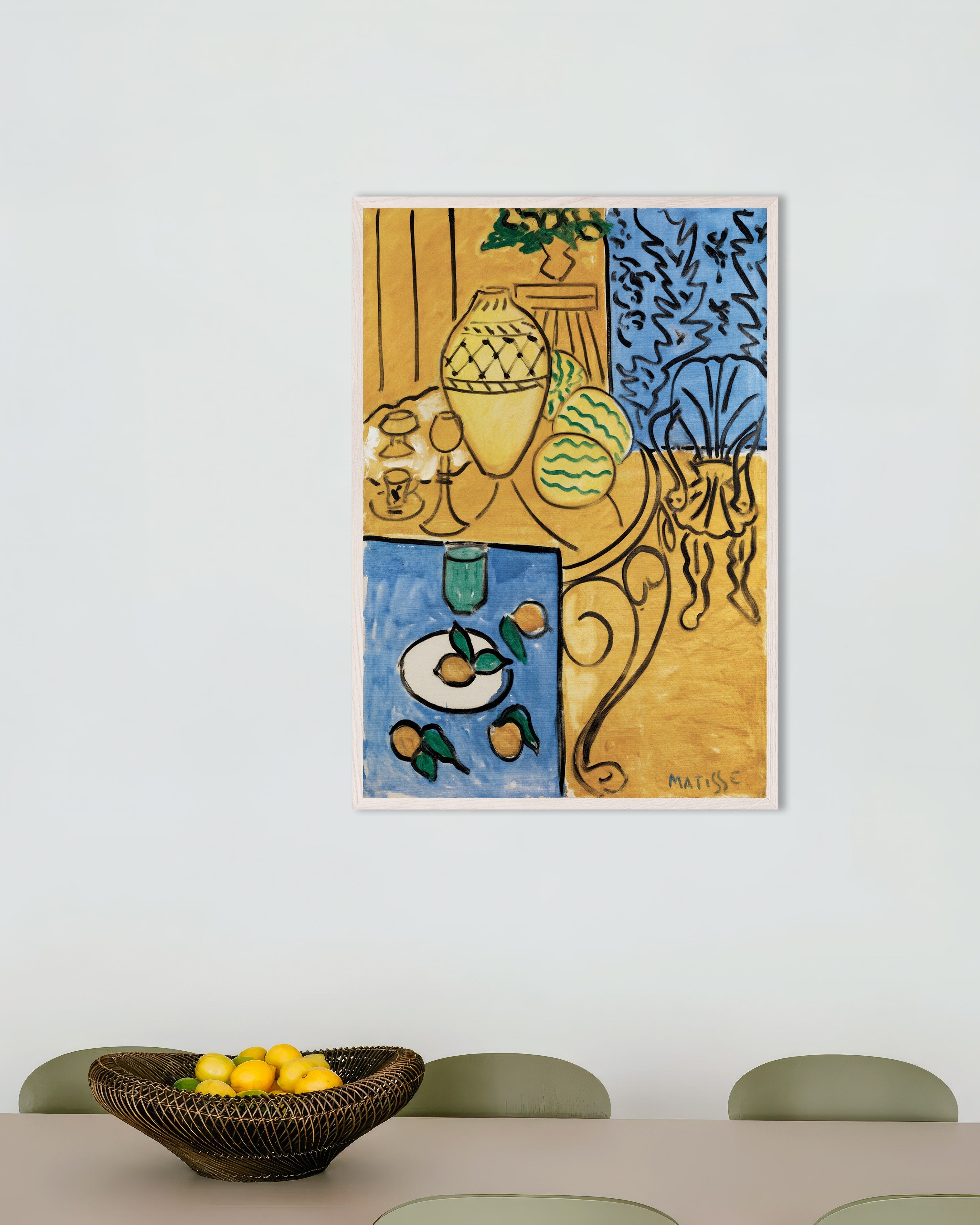 Poster of Interior, yellow & blue (1946) by Henri Matisse - Poster, with white wooden frame