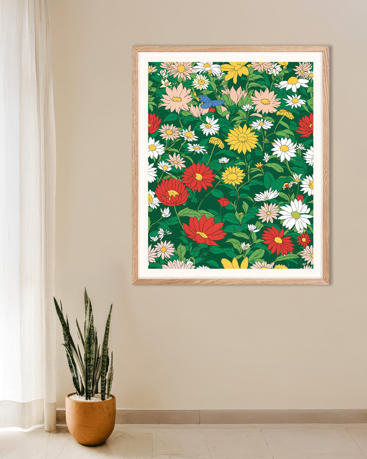 Poster : Studio japonais d'animation, Fleurs, avec cadre en bois naturel
