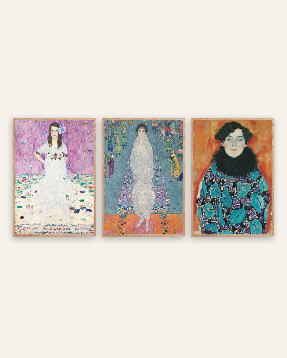 Affiches Klimt, lot de 3 portraits : Mäda Primavesi, Elisabeth Lederer et Johanna Staude, cadres en chêne naturel