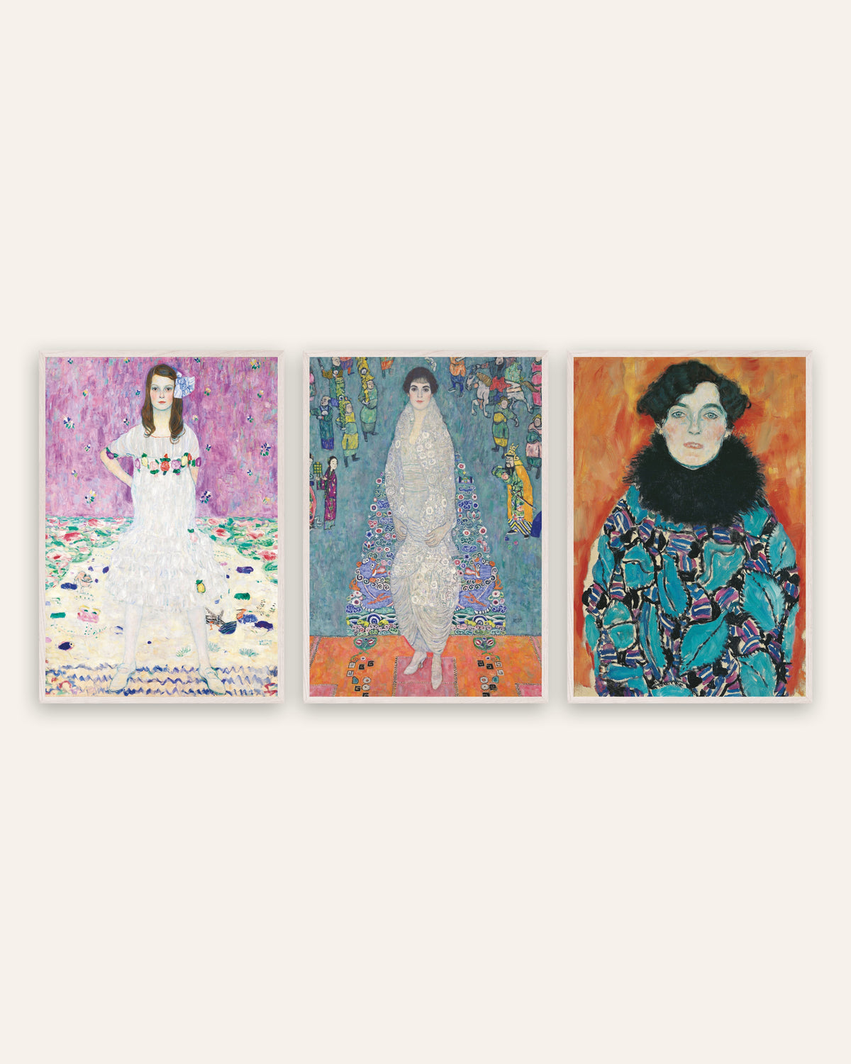 Affiches Klimt, lot de 3 portraits : Mäda Primavesi, Elisabeth Lederer et Johanna Staude, cadres en chêne blanc