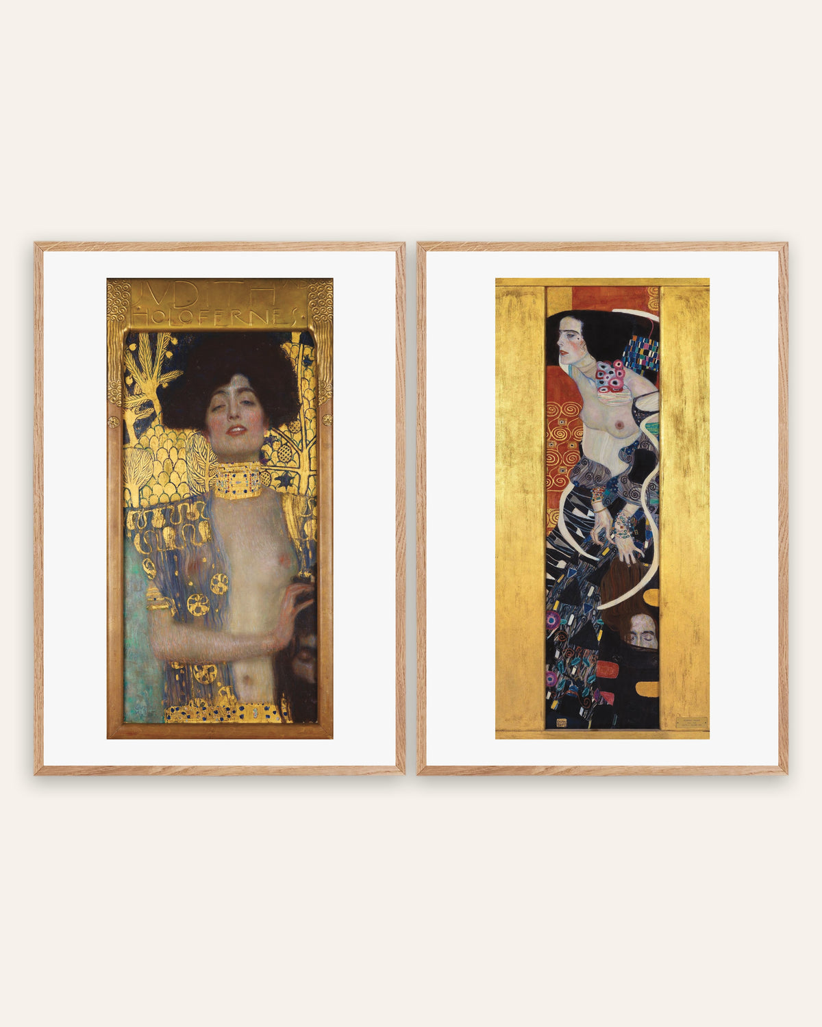 Affiches Klimt, lot de 2 : Judith I et Judith II, cadres en chêne naturel