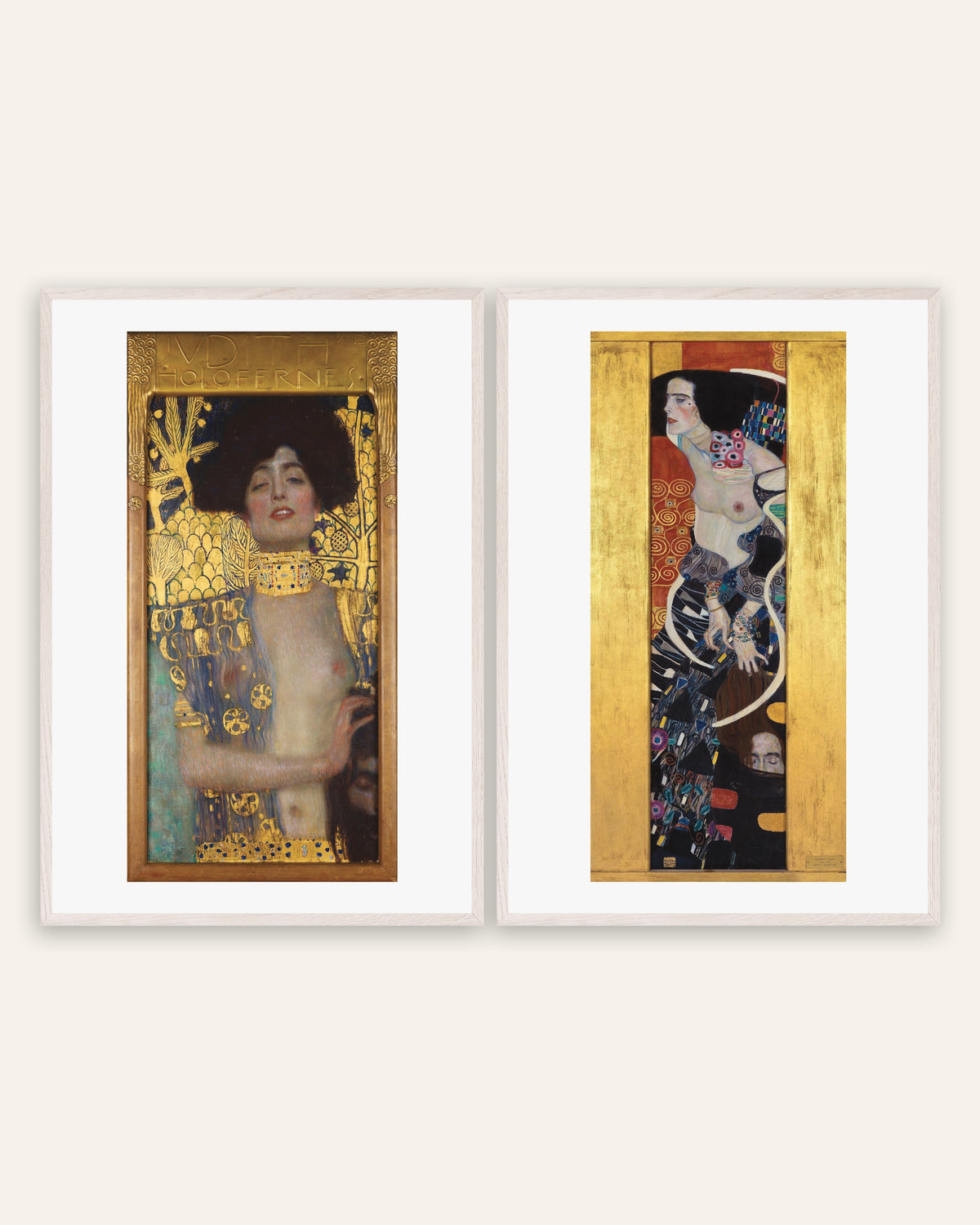Affiches Klimt, lot de 2 : Judith I et Judith II, cadres en chêne blanc