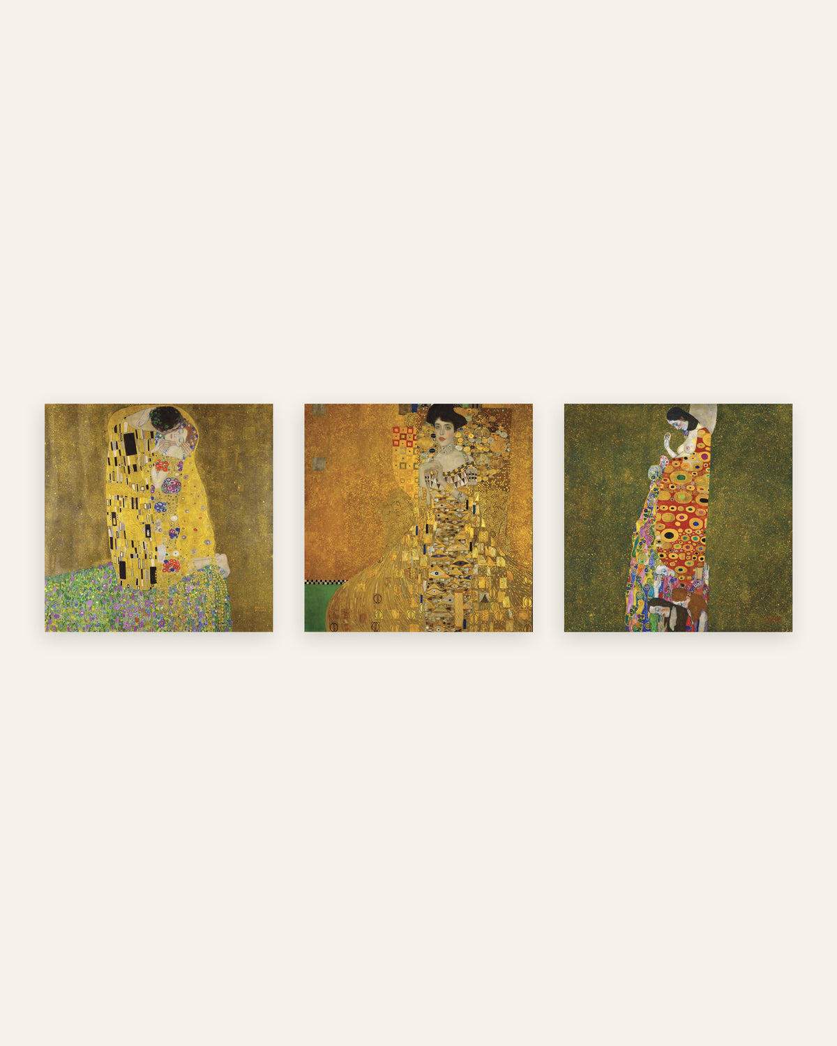Affiches Klimt, lot de 3 : Le Baiser, Adele Bloch-Bauer I et L’Espoir II, sans cadre