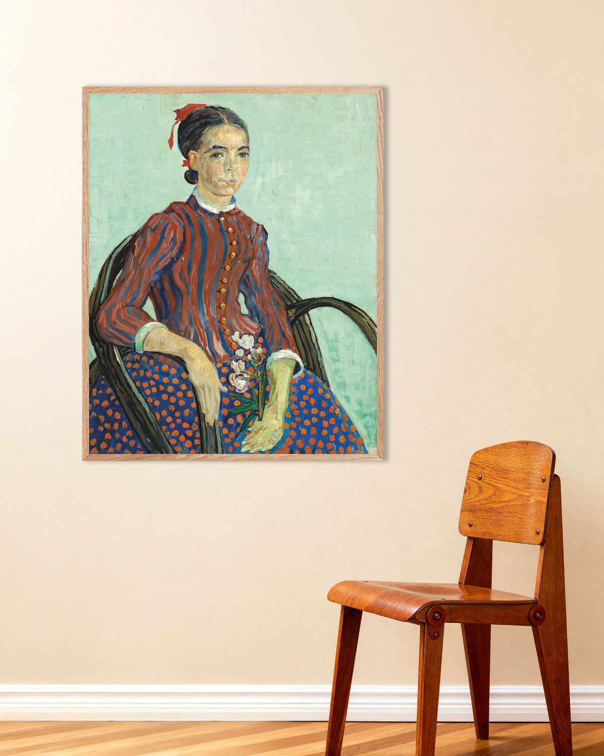 Poster de La Mousmé (1888) de Vincent van Gogh, avec un cadre en bois naturel