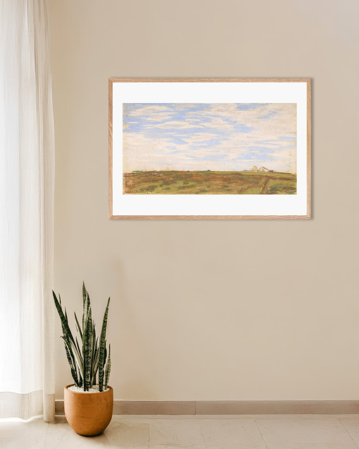 Affiche Paysage (1864–1866) de Claude Monet, avec un cadre en bois naturel