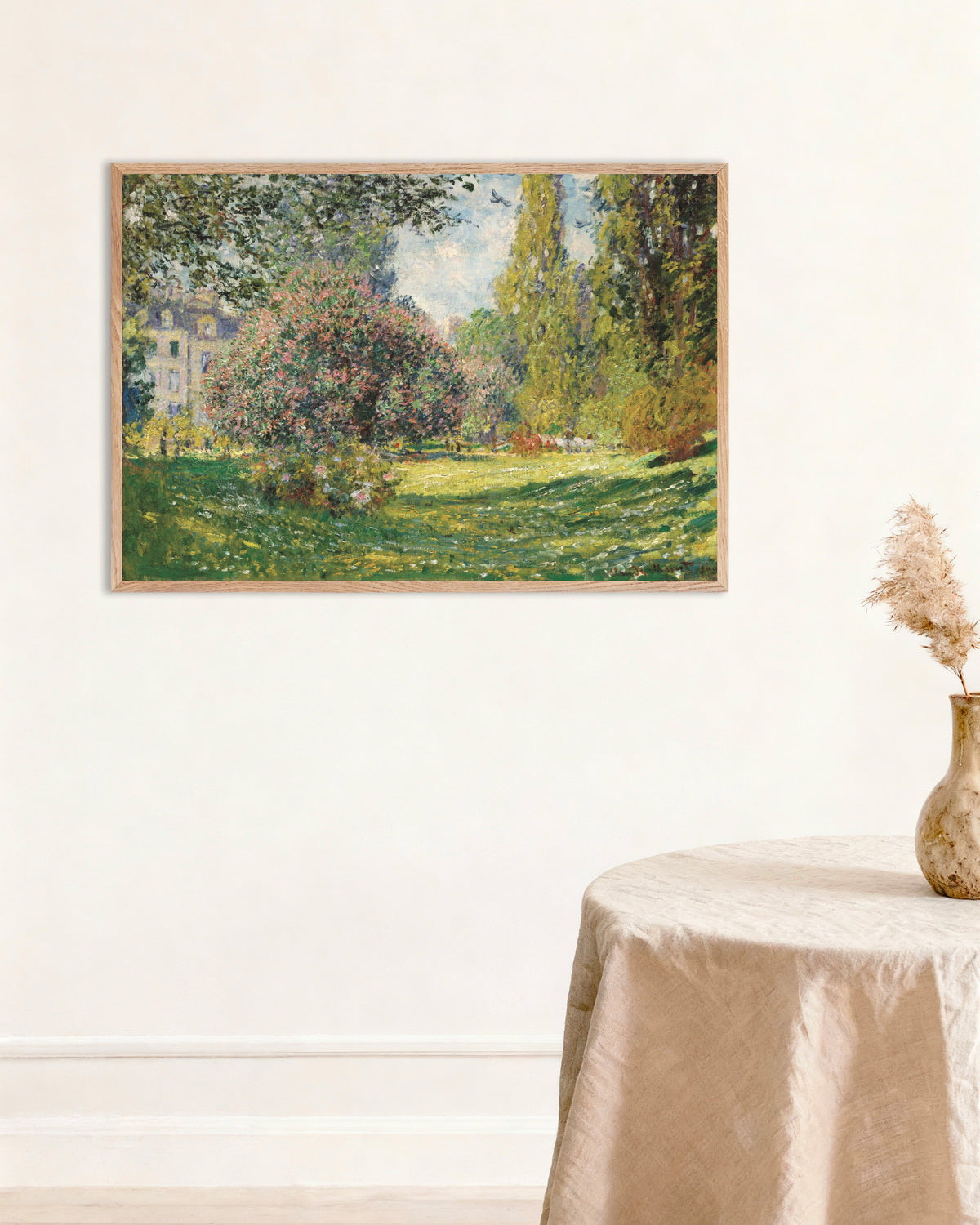 Affiche Paysage, le parc Monceau (1876) de Claude Monet, avec un cadre en bois naturel