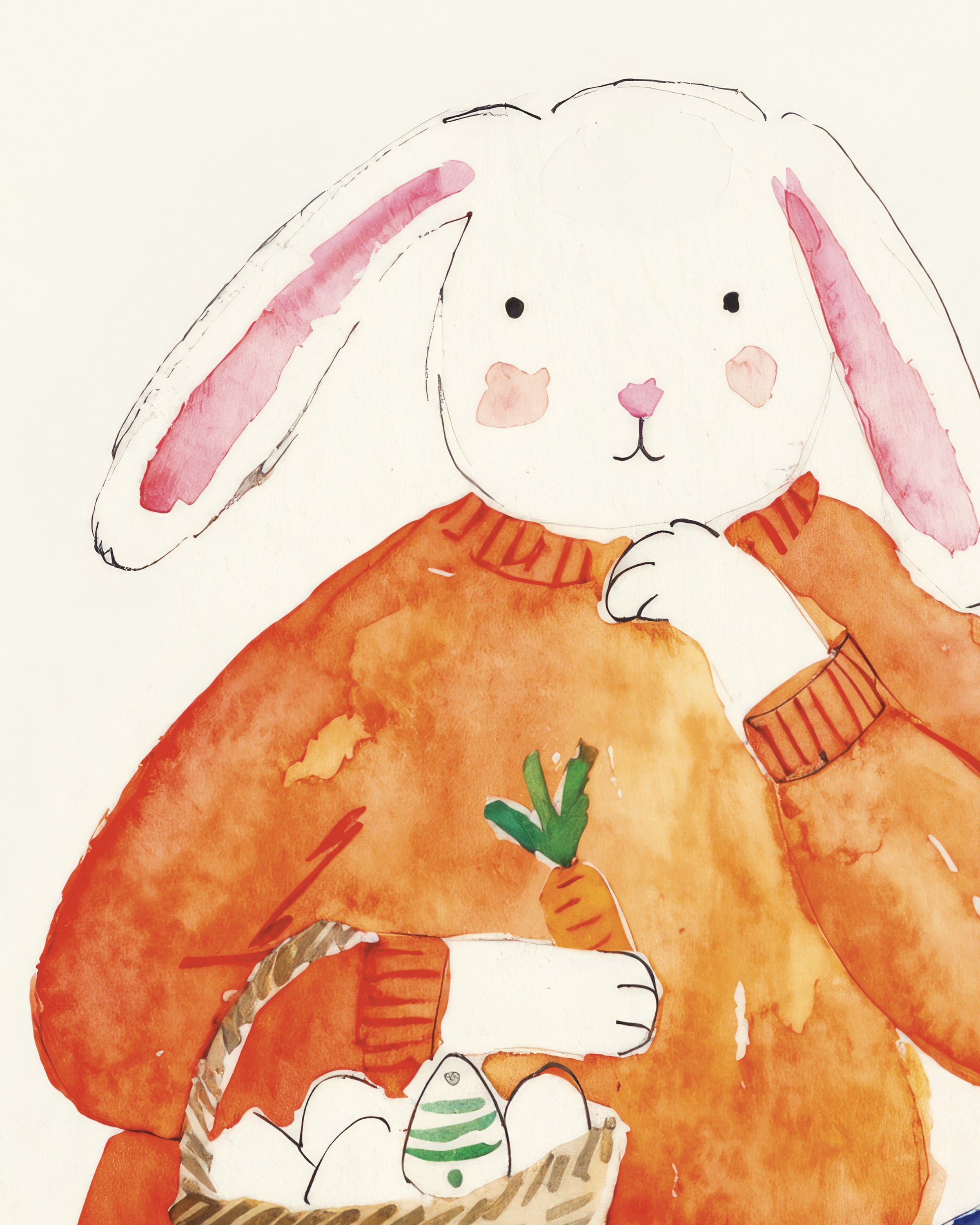 Lapin de Pâques en Pull Orange - Poster Aquarelle
